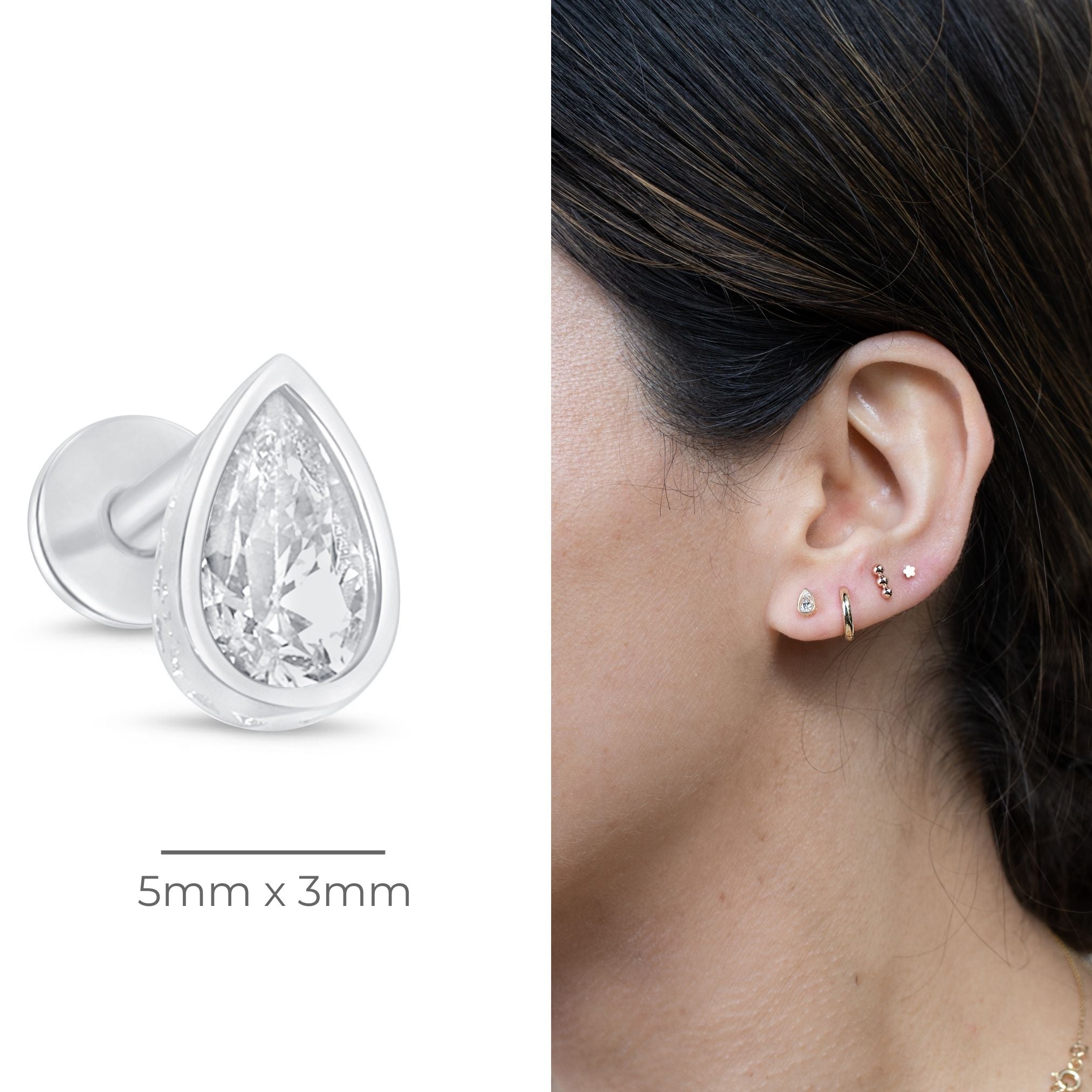 14k White Gold Pear Cut Cubic Zirconia Stud Earrings - Hypoallergenic Flat Back Post for Sensitive Ears - Perfect for Weddings, Parties & Everyday Elegance
