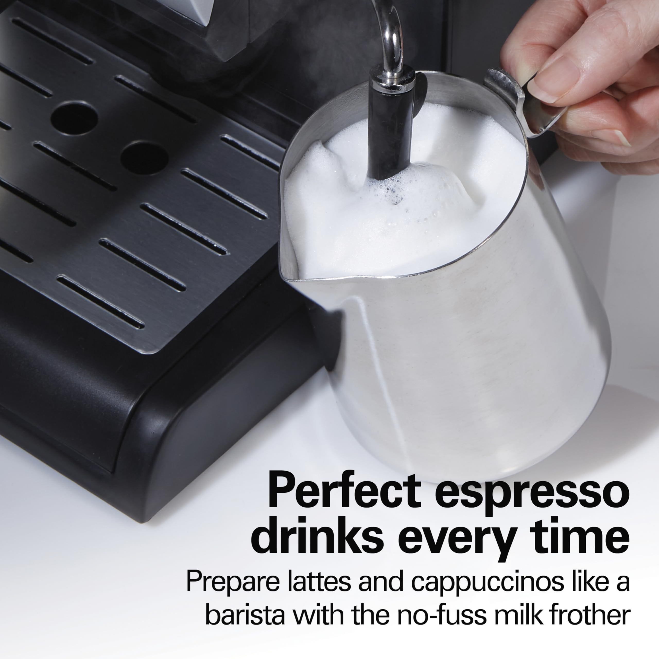 Hamilton Beach 15 Bar Espresso Machine - Professional Cappuccino, Mocha & Latte Maker with Milk Frother | 2-Cup Simultaneous Brewing | Compatible with Coffee Pods & Ground Coffee | 50 oz Water Tank | Black | Perfect for Home, Office & Coffee Shop Use