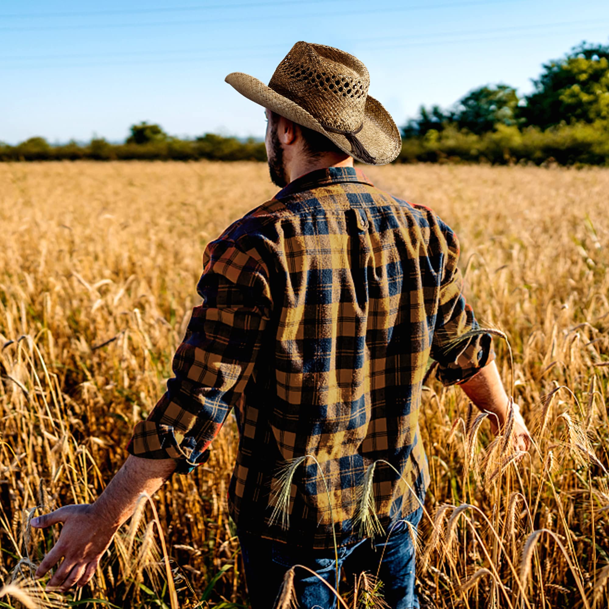 Stylish Brown Straw Cowboy Hat for Men & Women - Western Cowgirl Hat with Decorative Band | Perfect for Ranchers, Country Music Festivals & Outdoor Adventures