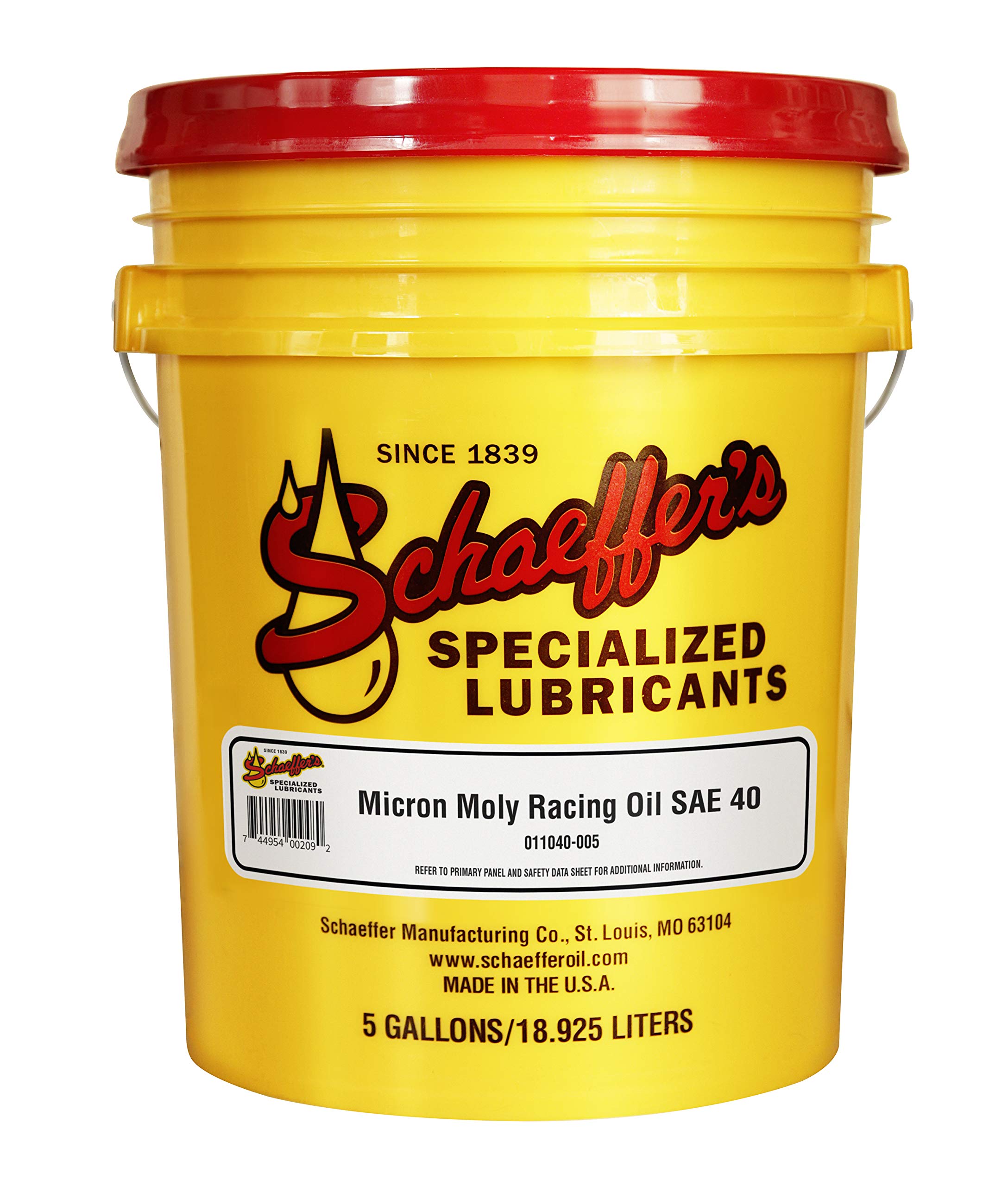 Schaeffer Manufacturing Co. 011040-005 Micron Moly Racing Engine Oil SAE 40 - 5 Gallon Pail for High-Performance Engines, Motorcycles & Heavy-Duty Equipment
