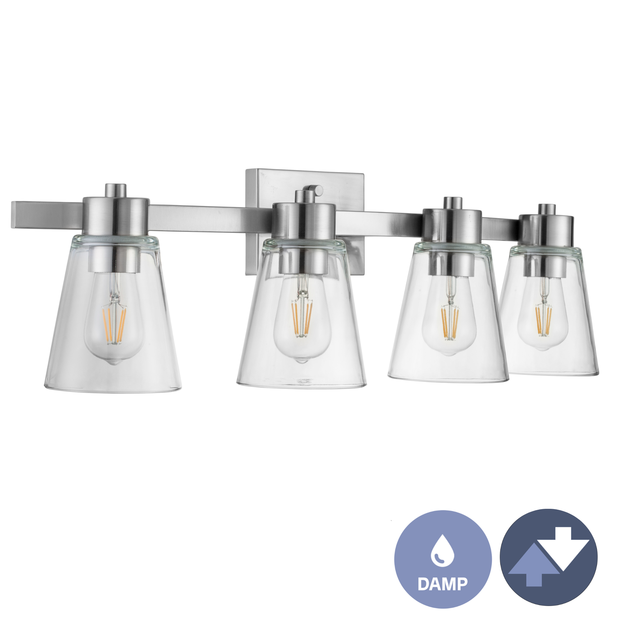Fairendale 4-Light Brushed Nickel Vanity Light with Clear Glass Shades - Perfect for Bathroom, Bedroom, and Dressing Room Lighting