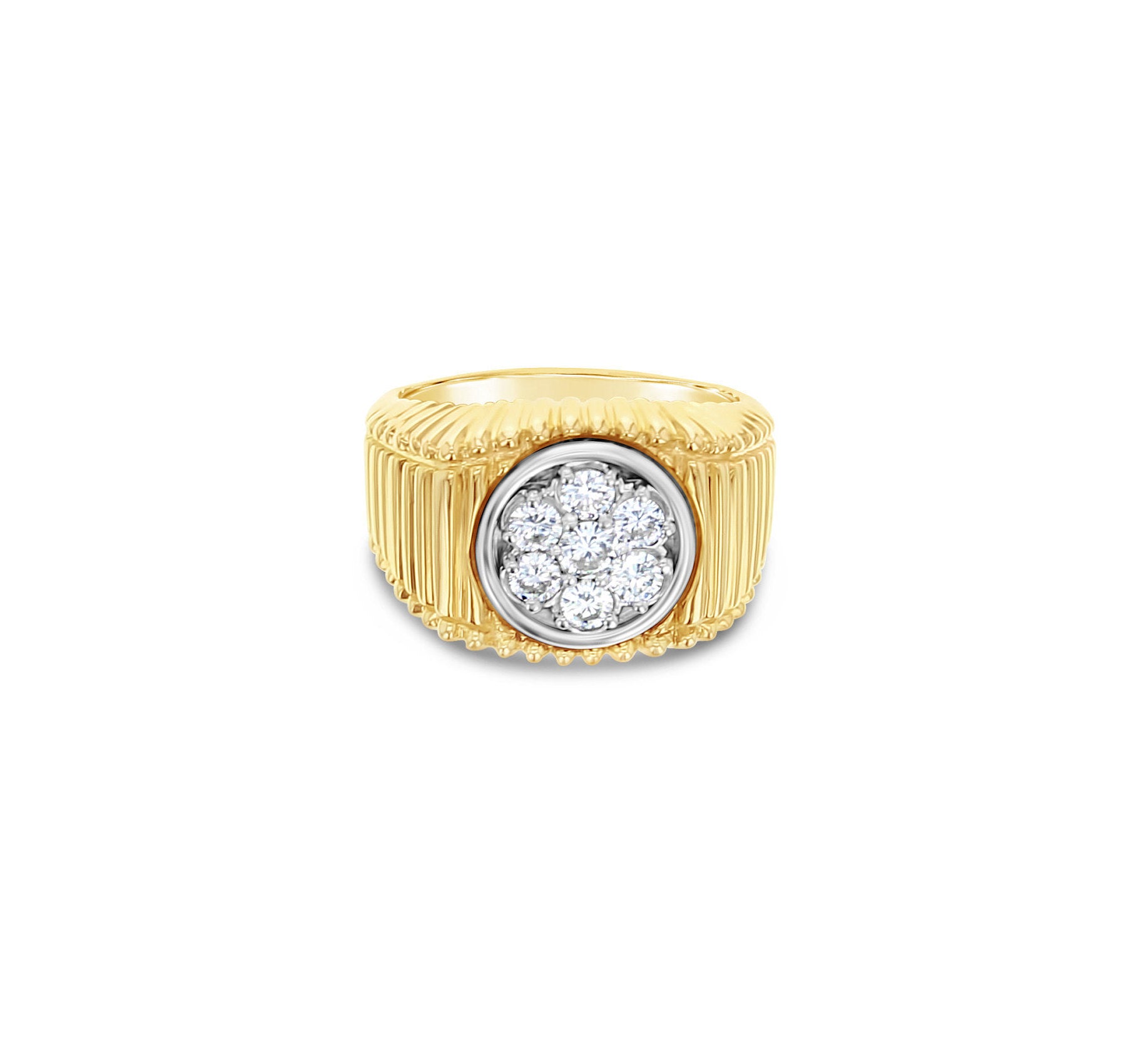 14K Yellow Gold Men's Diamond Cluster Ring - 0.75cttw Wedding Band, Anniversary Gift for Him, Perfect for Engagements & Special Occasions
