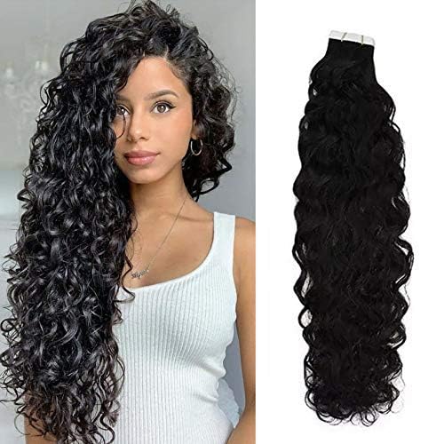 28 Inch Long Deep Curly Human Hair Extensions - Brazilian Remy Hair Tape in Skin Wefts (40pcs/Lot, 24inch, #4 Dark Brown) - Invisible Hair Extensions for Volume & Length - Perfect for Parties, Weddings & Daily Styling