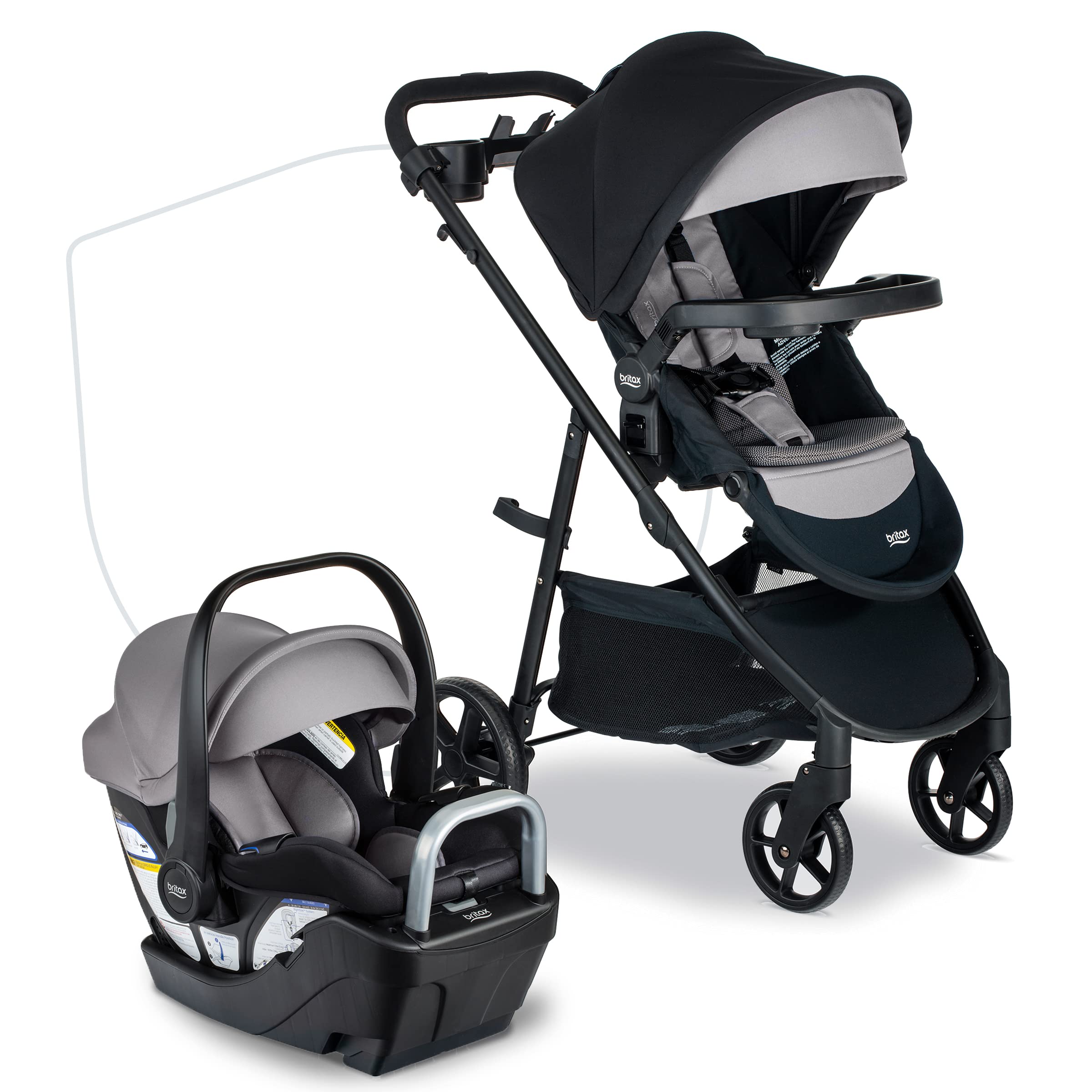 Britax Willow Brook S+ Infant Car Seat and Stroller Travel System with Alpine Base - ClickTight Installation, SafeWash Insert & Cover - Graphite Onyx - Perfect for Newborns, Air Travel & Everyday Use