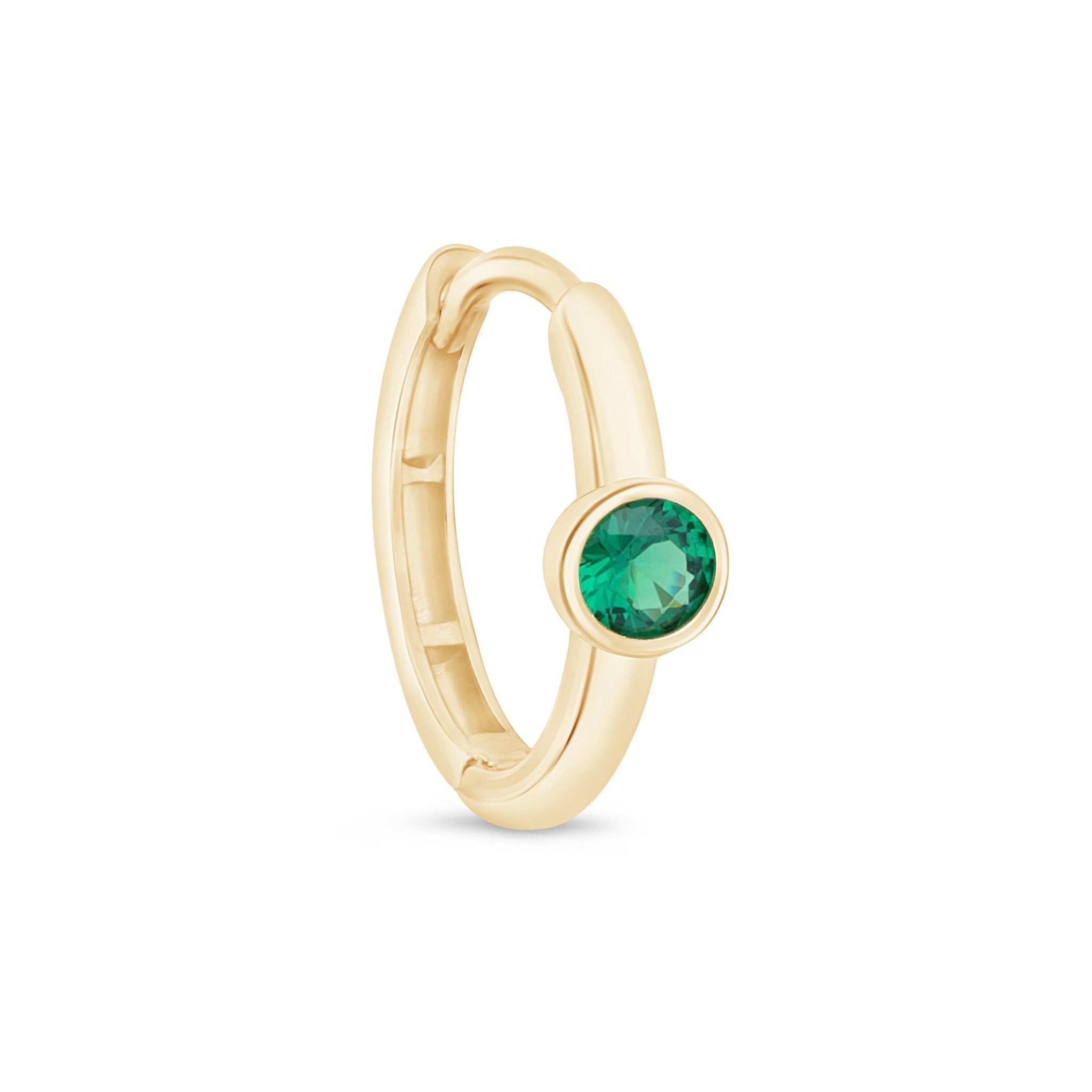14K Solid Yellow Gold Emerald Huggie Hoop Earrings - Dainty Bezel Set Studs for Women, Perfect for Everyday Wear & Special Occasions