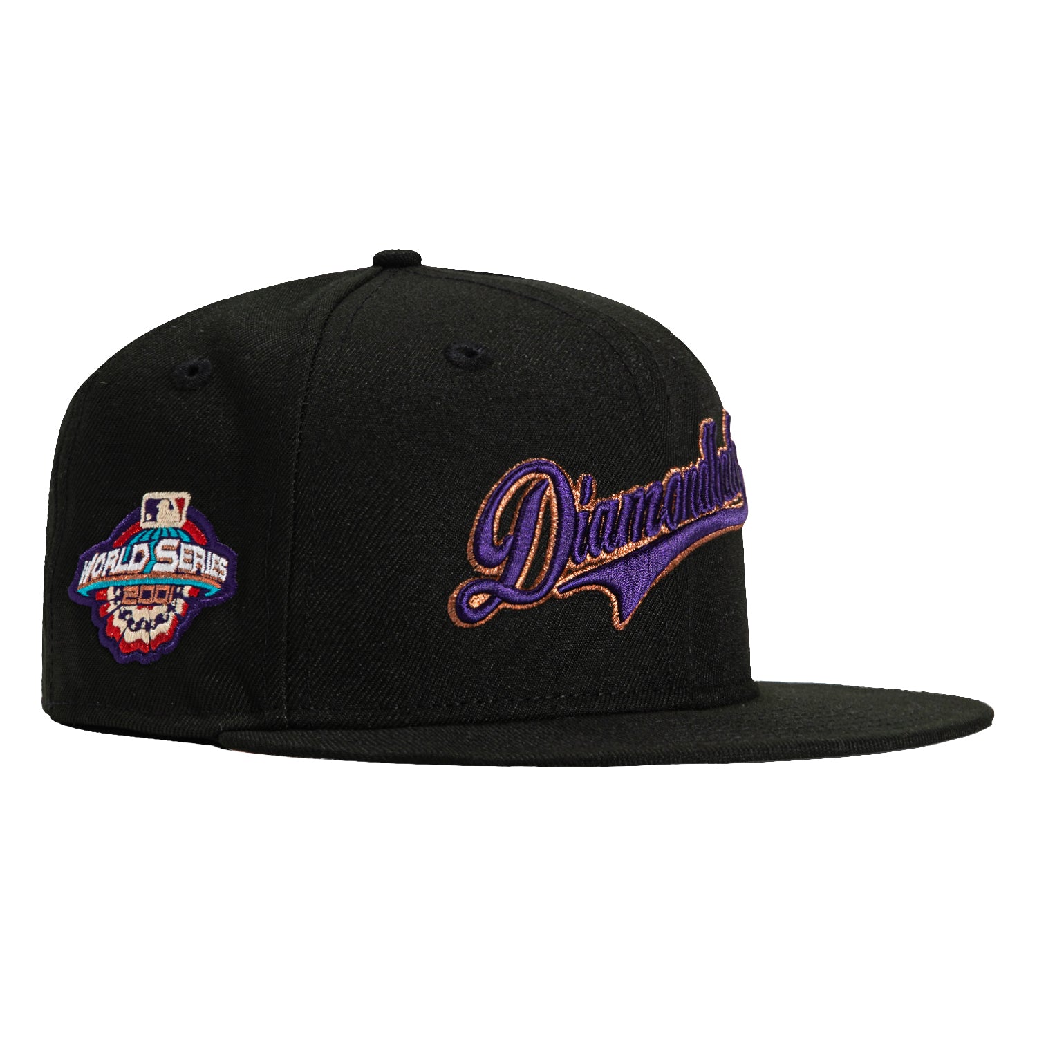 New Era 59Fifty Arizona Diamondbacks 2001 World Series Patch Script Hat - Black, Purple & Metallic Copper | MLB Baseball Cap for Fans & Collectors | Perfect for Games, Sports Events & Casual Wear