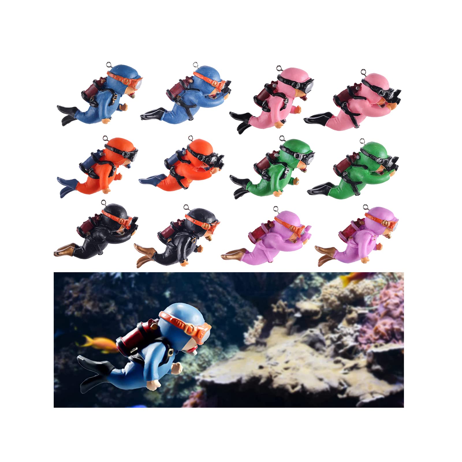 2Pcs Mini Diver Figurines for Aquarium - Purple Fish Tank Decor for Home & Office