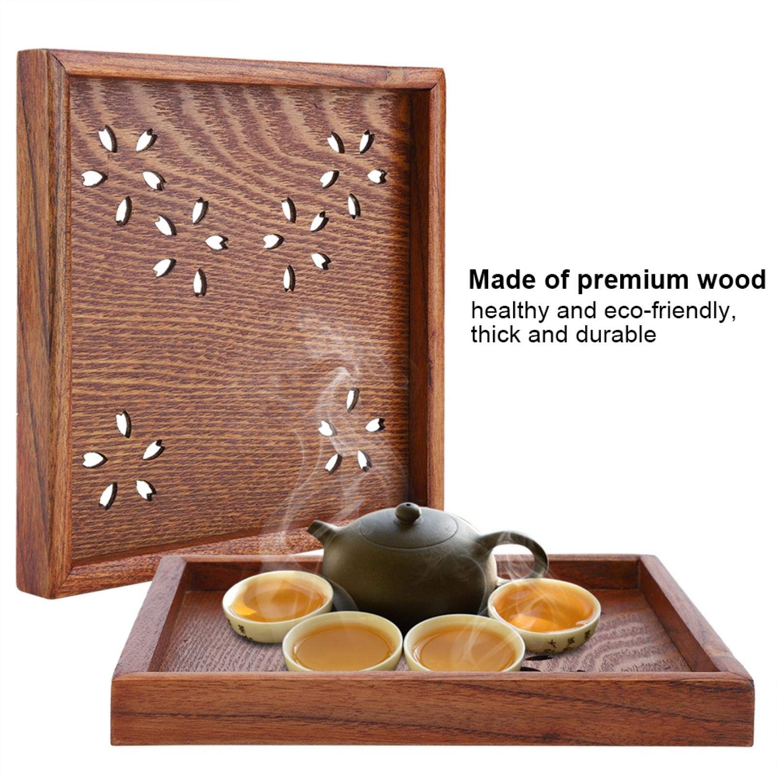 Wooden Serving Tray Set - Handcrafted Solid Wood Fruit Plate, Vegetable Platter & Tea Tray for Coffee, Snacks, Desserts - Flower-Shaped Hollow Design - Perfect for Kitchen, Dining Table, Picnics & Party Serving