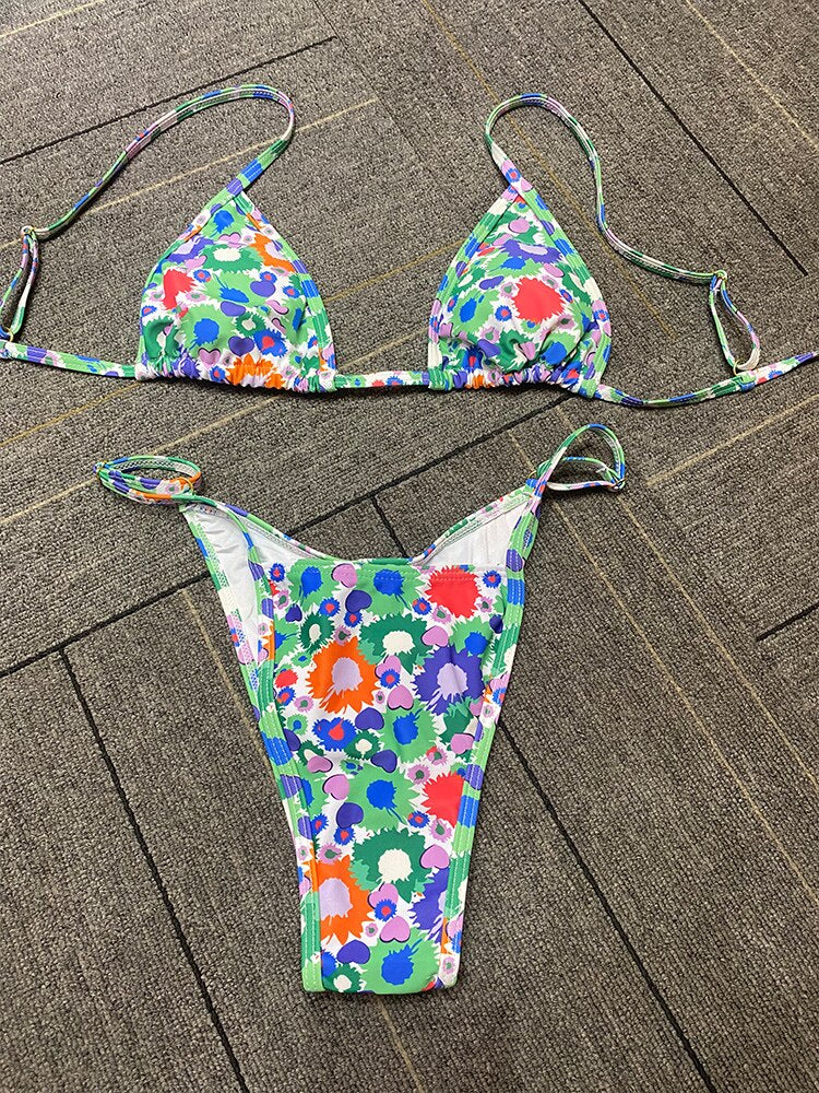Sexy High Cut Lace Halter Bikini Set - Micro Folds Bathing Suit for Women | Perfect for Beach Vacation, Pool Party & Summer Swimwear