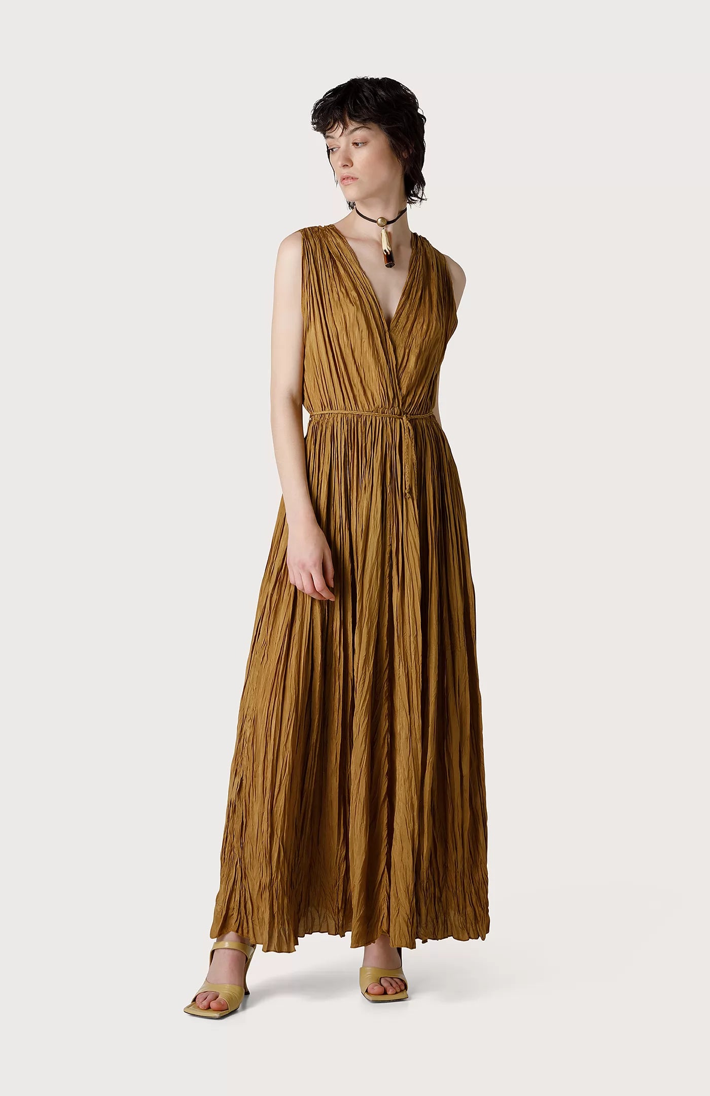 Crinkled Viscose Dress for Women - Soft & Flowy Beige Midi Dress - Perfect for Summer, Beach Vacations & Casual Outings