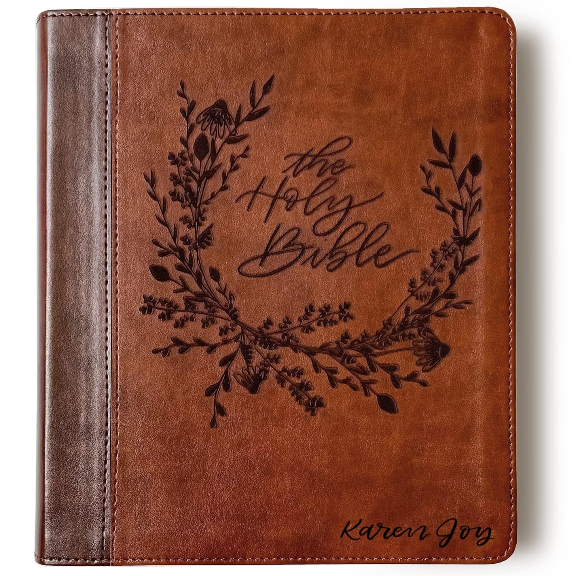 Hand Lettered & Laser Engraved ESV Journaling Study Bible - Personalized Holy Bible with Wreath Design | Custom Name Engraving Available | Perfect for Bible Study, Gift Giving & Spiritual Reflection