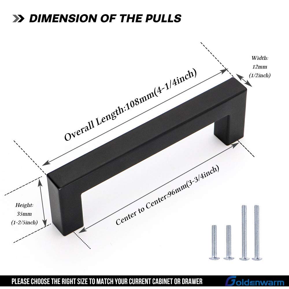 15 Pack Black Cabinet Pulls 3-3/4 Inch (96mm) - Stainless Steel Modern Drawer Handles for Kitchen Cabinets & Dressers - Durable Hardware for Home & Office Organization