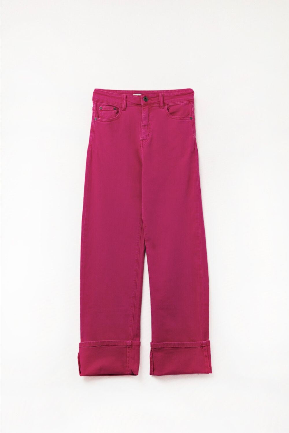 Magenta High-Waisted Straight Leg Pants with Short Hem - Perfect for Office Wear, Casual Outings & Date Nights