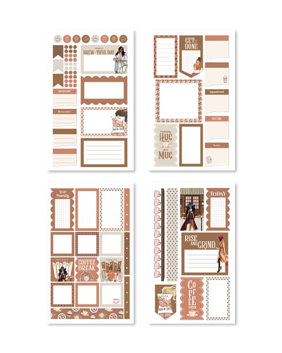 Premium Hand Drawn Coffee Planner Stickers - 24 Sheets for Planners, Journals, Calendars & Scrapbooking - Perfect Gift for Coffee Lovers - Use for Bullet Journals, DIY Projects & Office Organization