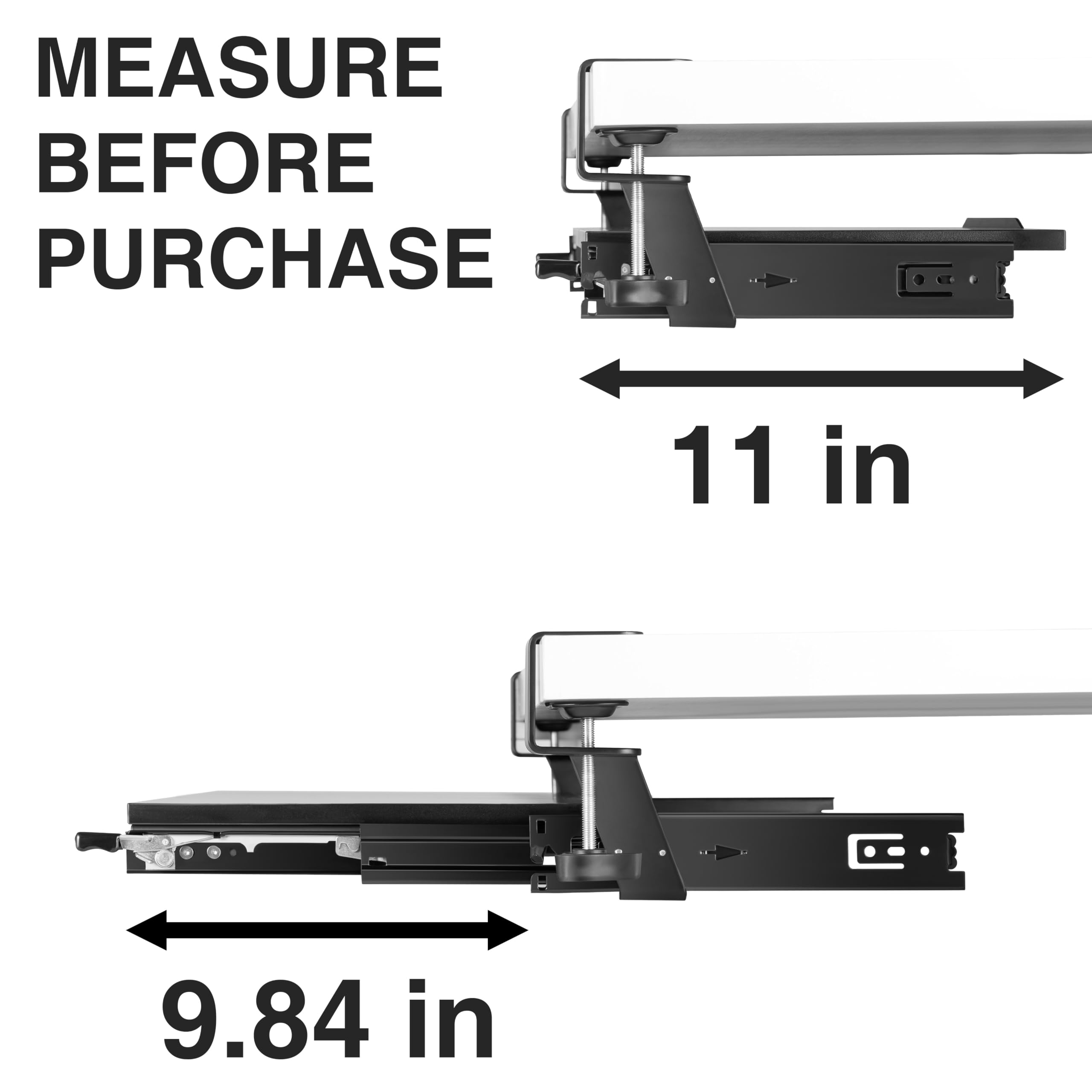 Ergonomic Under Desk Keyboard Tray - Slide-Out Wrist Support with Heavy-Duty C-Clamp Mount (26.8