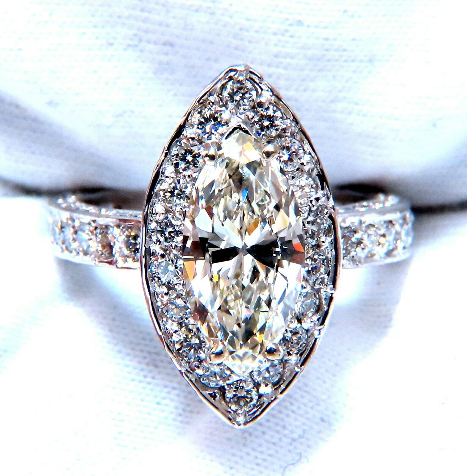 GIA Certified 2.03 Carat Natural Marquise Diamond Cluster Halo Engagement Ring in 14K White Gold - Perfect for Proposals, Anniversaries & Special Occasions