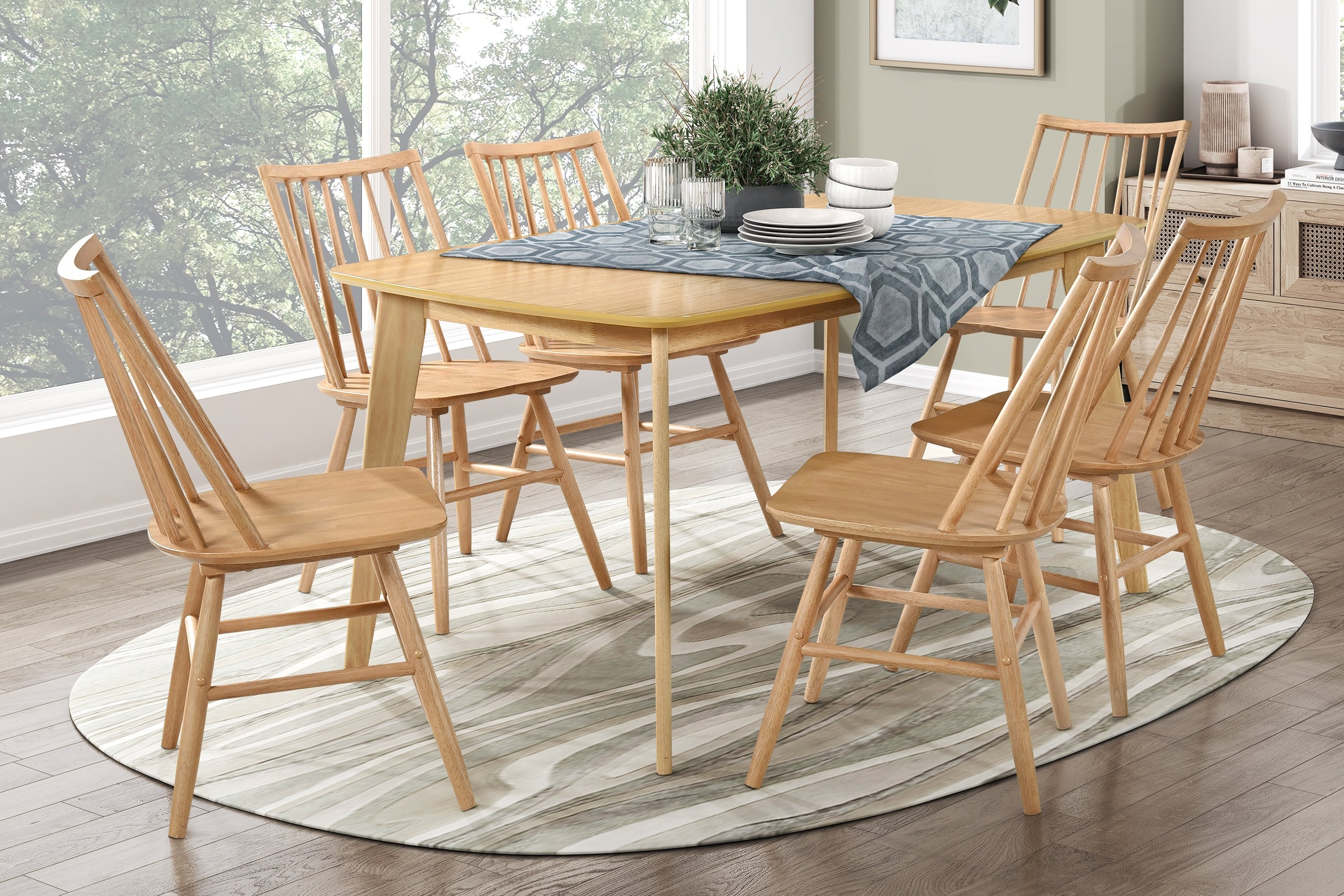 Stylish Curved Backrest Windsor Dining Chairs Set of 2 - Natural Oak Wooden Side Chairs for Kitchen, Dining Room & Breakfast Nook - Comfortable Wood Furniture for Home Decor