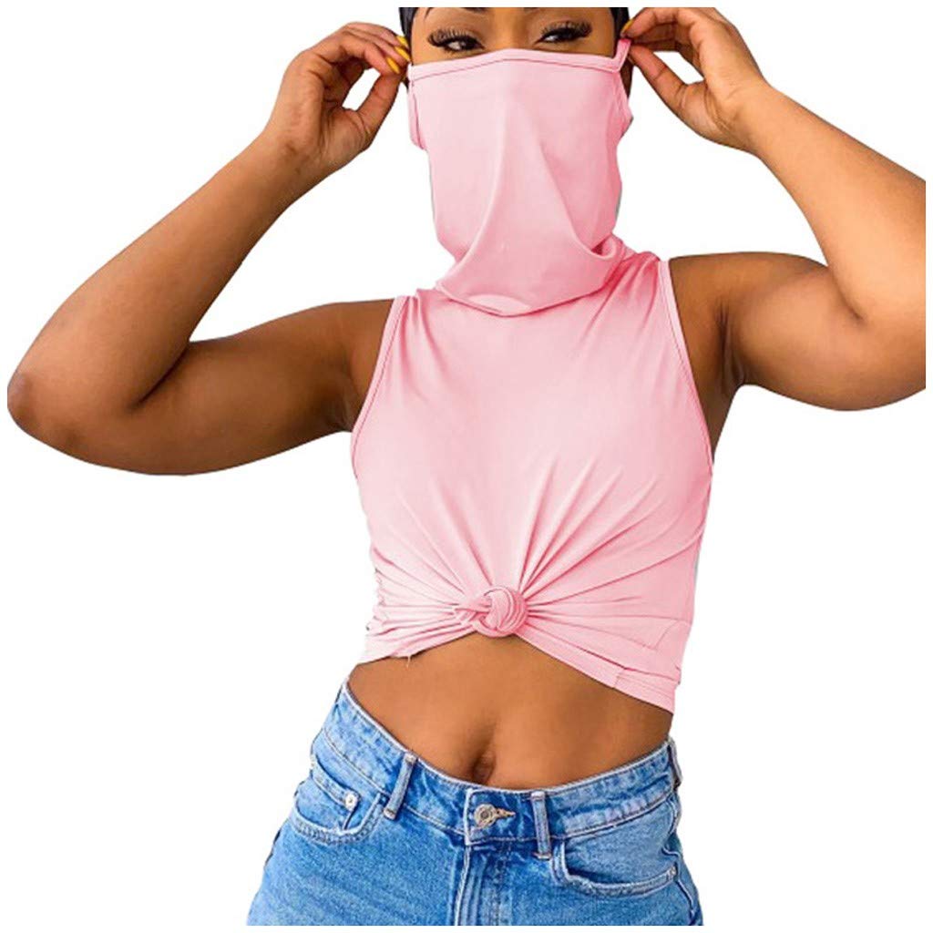 Women's White Cami Top - Casual Solid Color Sleeveless Vest with Mask T-Shirt - Brown Cropped Tank Top for Summer Outfits, Beach Wear & Layering