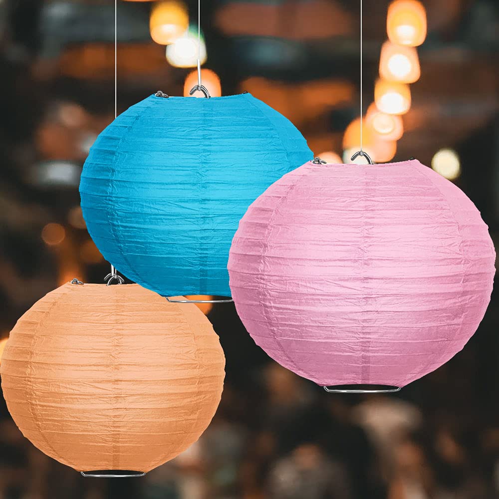WIRESTER 5 Pack 14 Inch Pink Tissue Paper Lanterns - Wedding, Party, Birthday & Baby Shower Decorations - Perfect for Indoor & Outdoor Celebrations