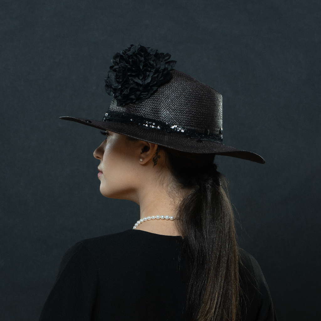 Stylish Black Panama Straw Hat for Women - Summer Beach Sun Protection & Fashion Accessory for Outdoor Activities, Vacations, and Garden Parties