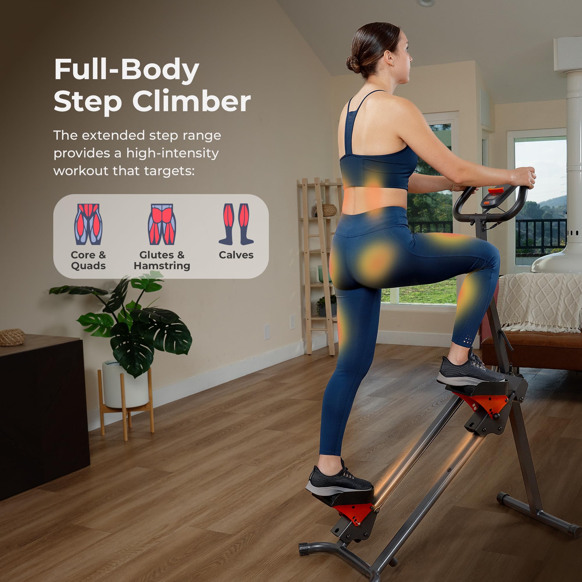 Sunny Health & Fitness Stair Stepper with Handlebar - Extended Step Range Climber Machine for Legs, Core & Glute Workouts - Connects with Free SunnyFit App - Perfect for Home Gym, Cardio Training & Weight Loss