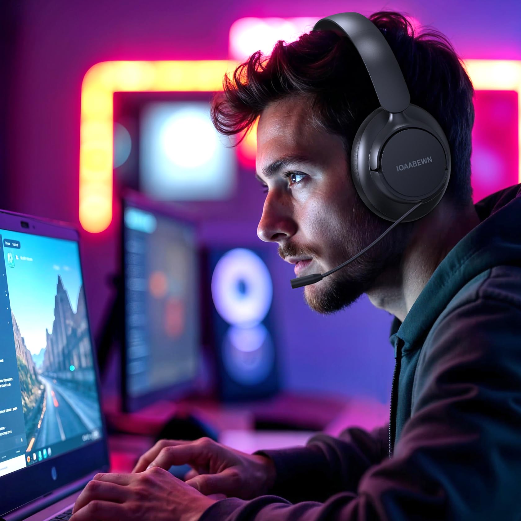Wireless Gaming Headset for PS5, PS4, PC - 55H Battery Life, Bluetooth 5.3, Noise-Cancelling Mic, 2.4GHz USB Dongle - Compatible with Nintendo Switch - Black - Perfect for Competitive Gaming & Late-Night Sessions