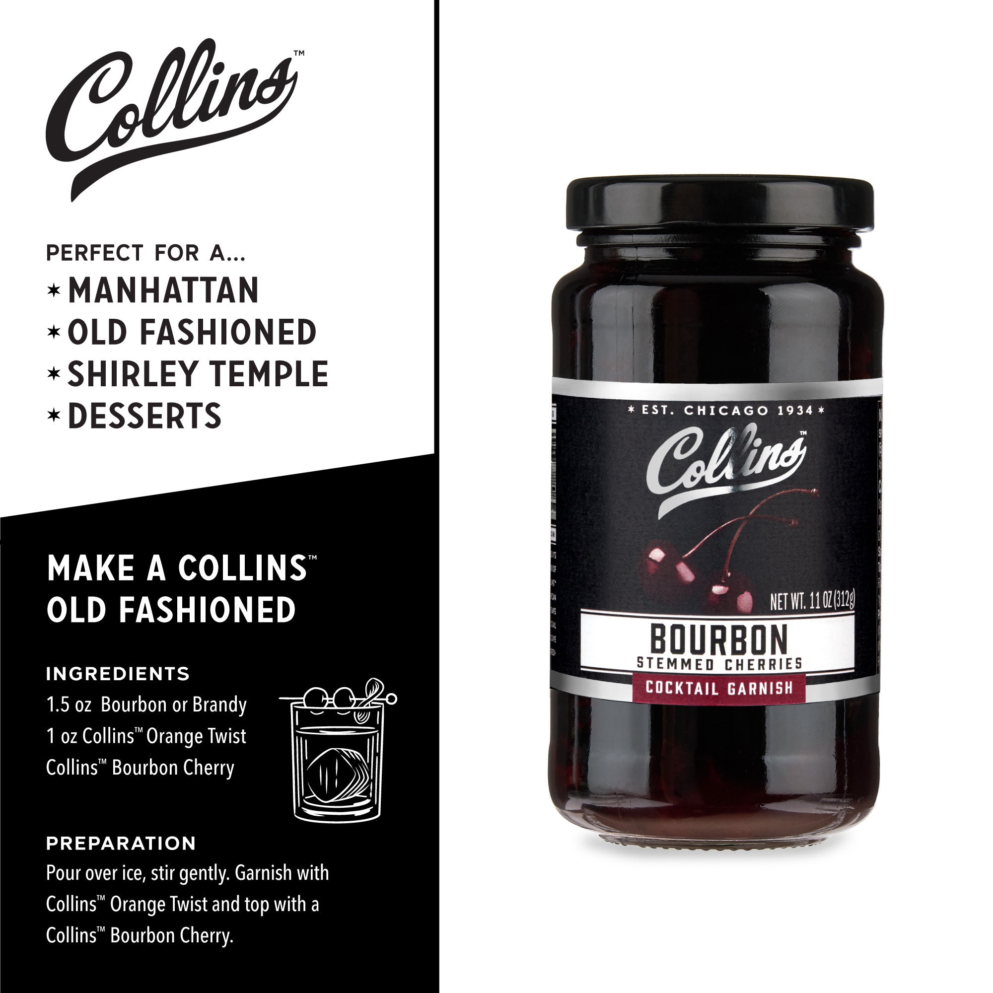 Premium Bourbon Cherries 11 oz - Gourmet Cocktail Garnish for Old Fashioned & Whiskey Sour - Perfect for Home Bars & Gift Giving
