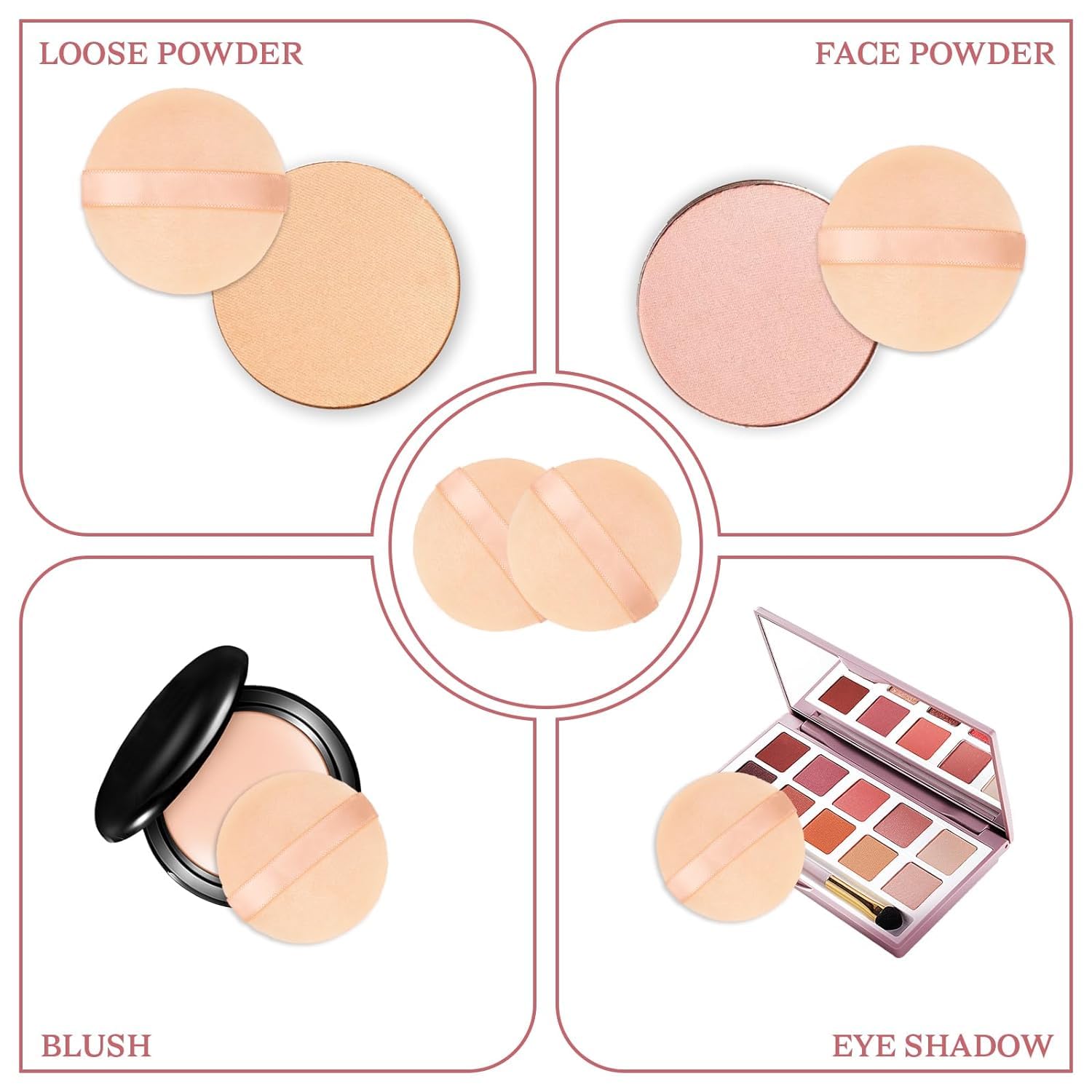 MAPPERZ 6cm Pure Cotton Makeup Puff with Strap - Soft Blending Sponge for Liquid Foundation, Powder, Concealer & Cream | Wet & Dry Use for Face, Eyes & Body | Pack of 2 (Random Colors) | Perfect for Professional Makeup Application & Travel Touch-Ups