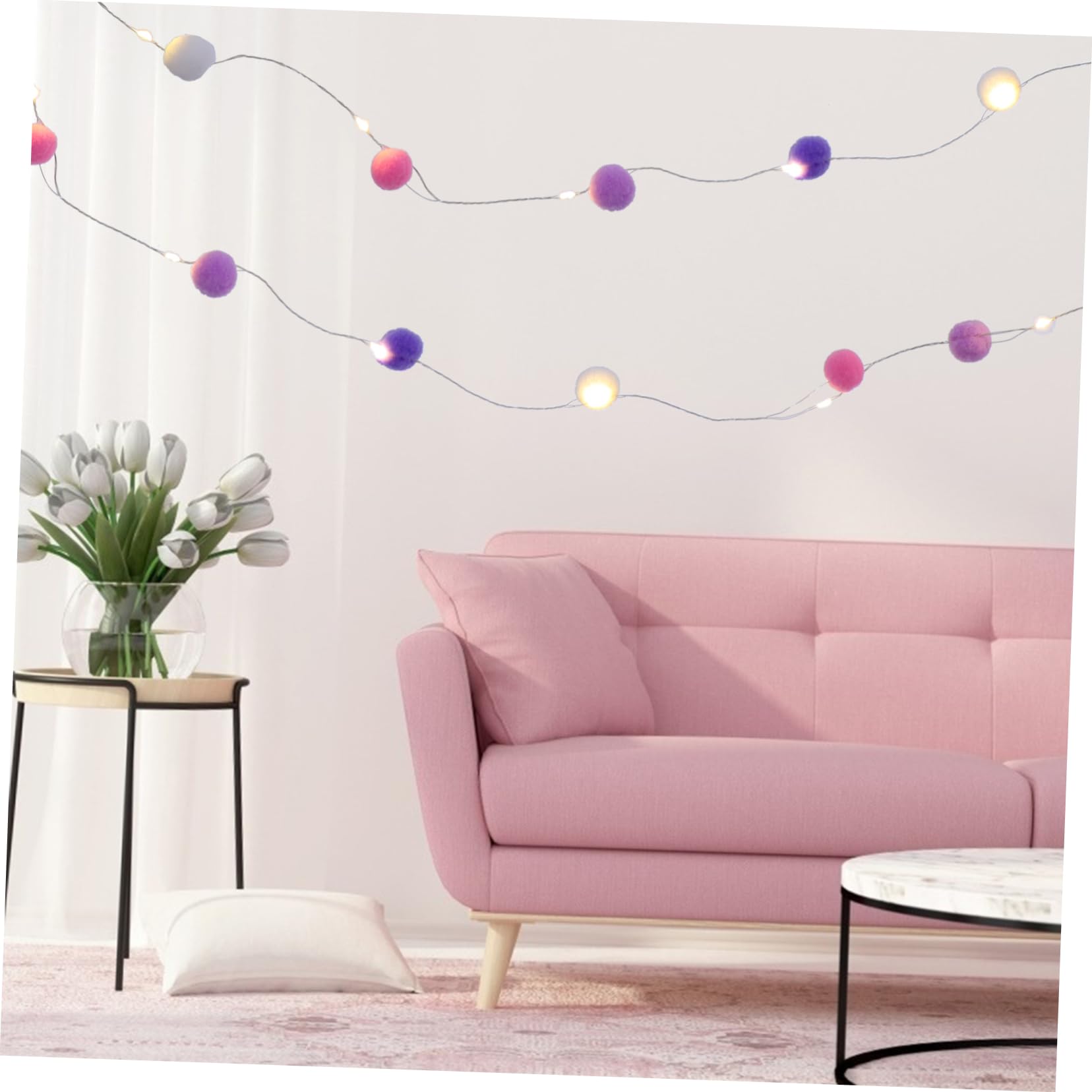 SOLUSTRE 10ft LED Cotton Ball String Lights - 20 Warm White Pom Pom Fairy Lights with Hanging Garland for Bedroom, Wedding, Party & Home Decor (Indoor/Outdoor Use)