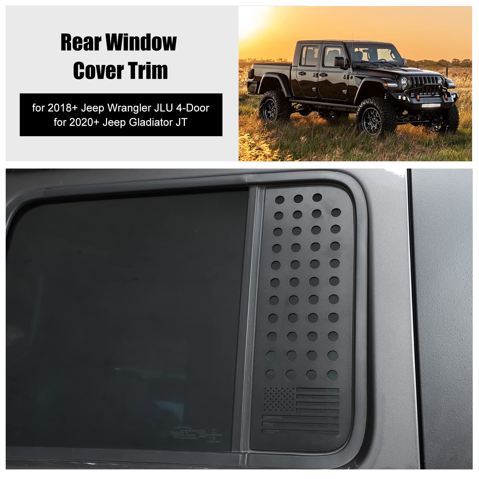 Jeep Wrangler JLU 4-Door & Gladiator JT Rear Side Window Decals - American Flag Exterior Accessories (2018-2023 Models) | Perfect for Off-Road Adventures & Patriotic Style