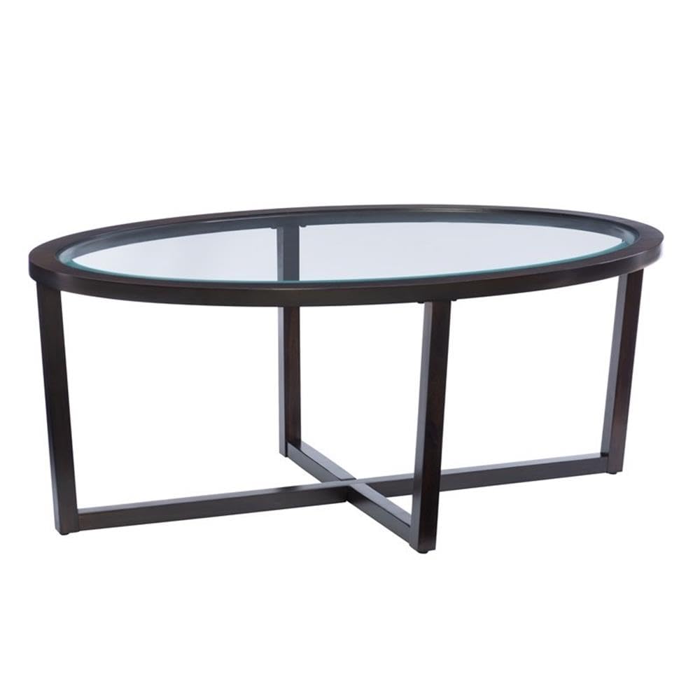 Pemberly Row 3-Piece Round Coffee Table Set with Glass Top - Wooden Living Room Furniture (1 Coffee Table + 2 End Tables) in Rich Umber Finish - Perfect for Small Spaces, Apartments & Cozy Living Rooms