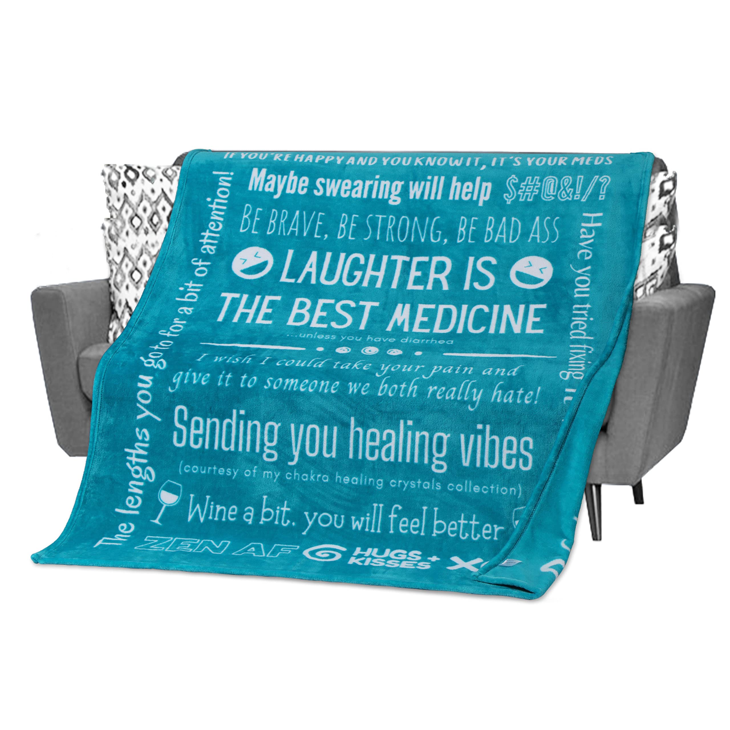 Funny Healing Blanket for Someone Sick - Get Well Gift for Surgery Recovery, Cancer Patients & Friends - Unique Sarcastic Stress Relief Throw (Teal) | Perfect for Hospital Stays, Chemo Comfort & Cozy Home Recovery