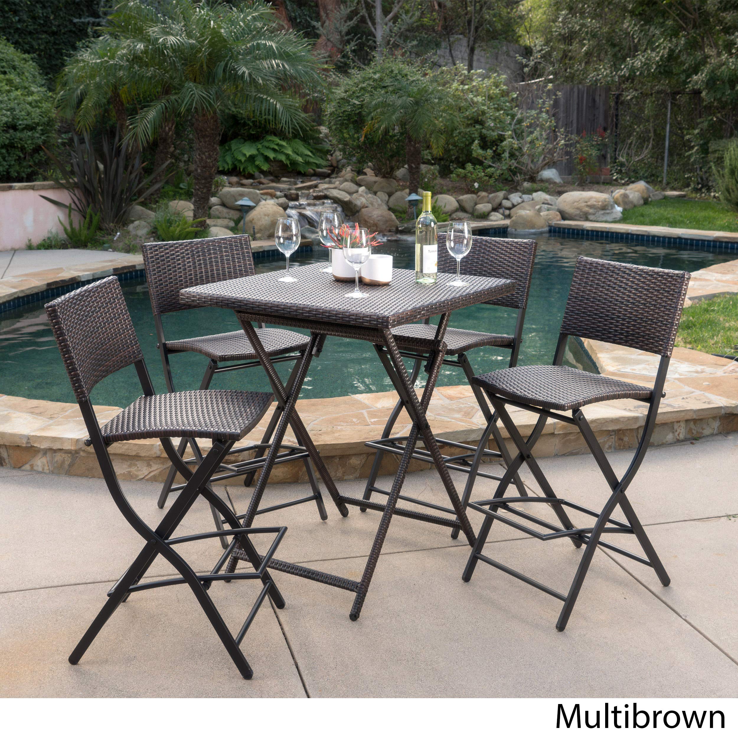 Christopher Knight Home Margarita 5-Piece Outdoor Wicker Bar Set in Multibrown - Perfect for Patio, Poolside & Backyard Entertaining