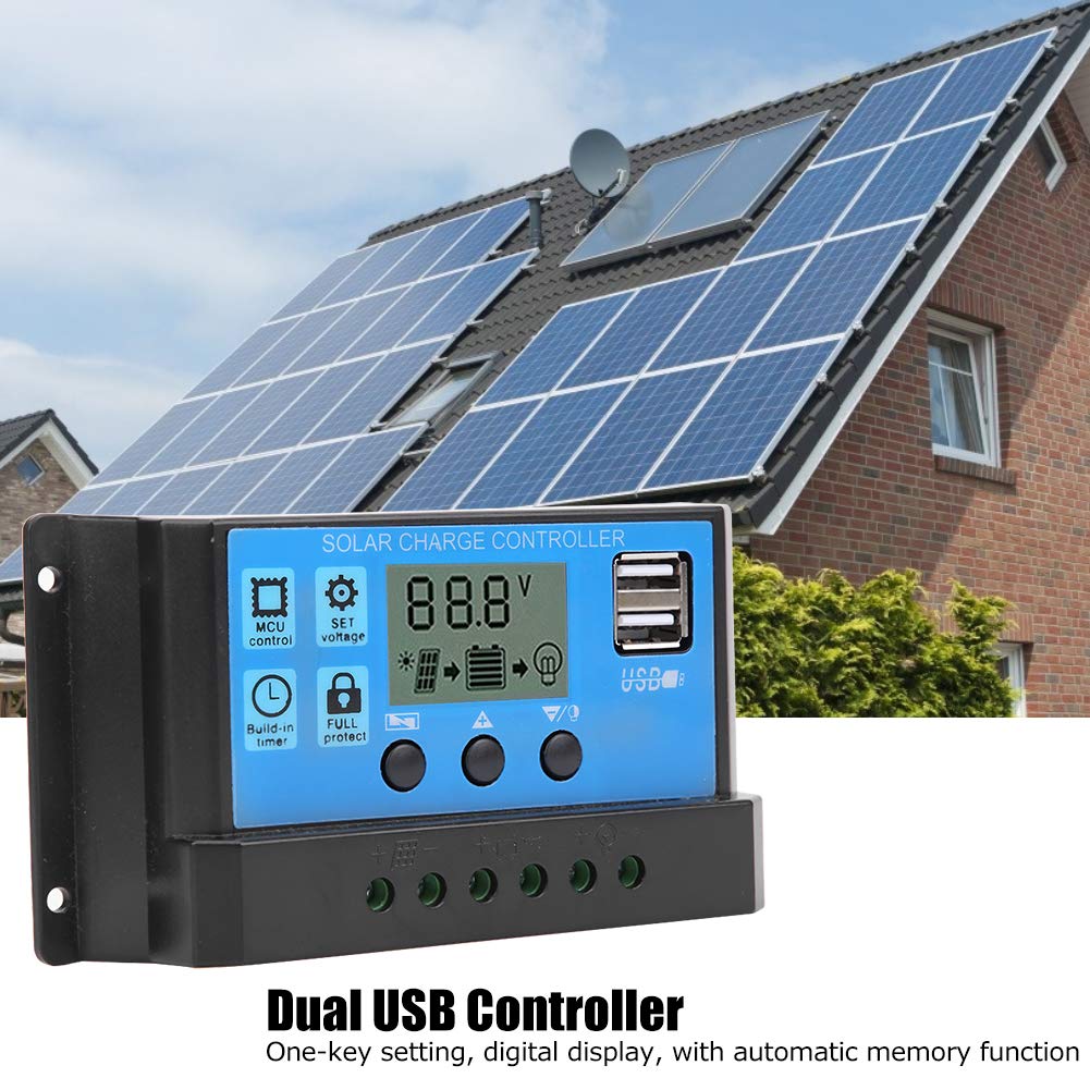 12V/24V Solar Panel Charge Controller with Digital Display - Intelligent Battery Regulator for Home, Industrial & Commercial Use - Perfect for Off-Grid Power Systems, RV, Boats & Solar Projects