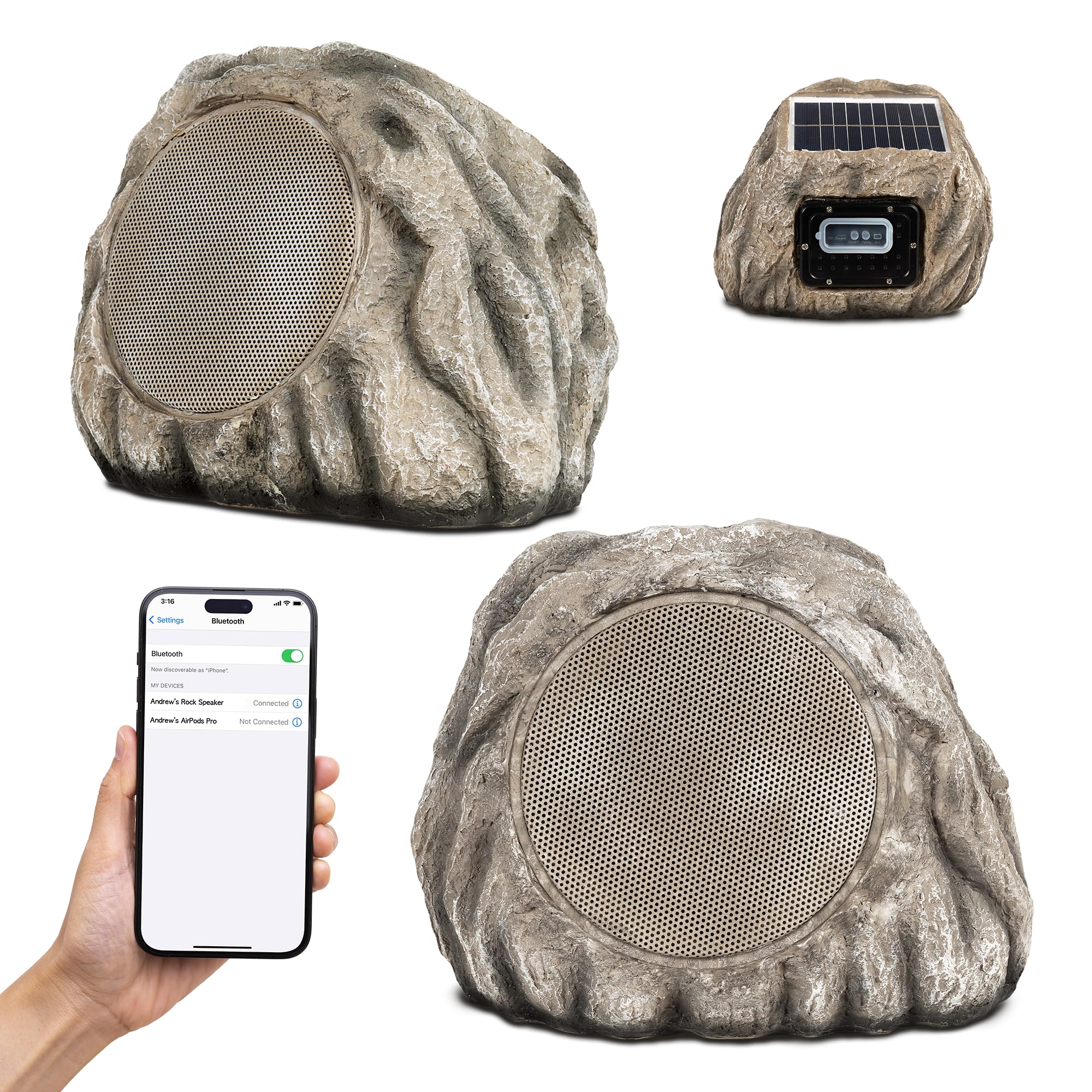 Homewell Solar Rock Speakers - Wireless Bluetooth Outdoor Waterproof Speakers (2-Pack) - Multi-Link up to 9 Units - Weatherproof Landscape Speakers for Pool, Patio, Deck, Backyard, Garden - Perfect for Outdoor Parties, BBQs, and Relaxing in Your Yard