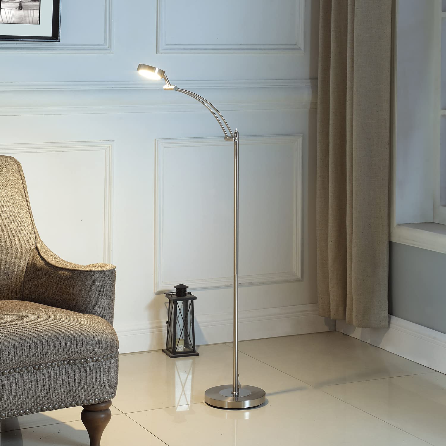 ORE International 54-Inch Tinsley Silver LED Floor Lamp with Adjustable Brightness - Modern Lighting for Living Room, Bedroom, or Office Workspace