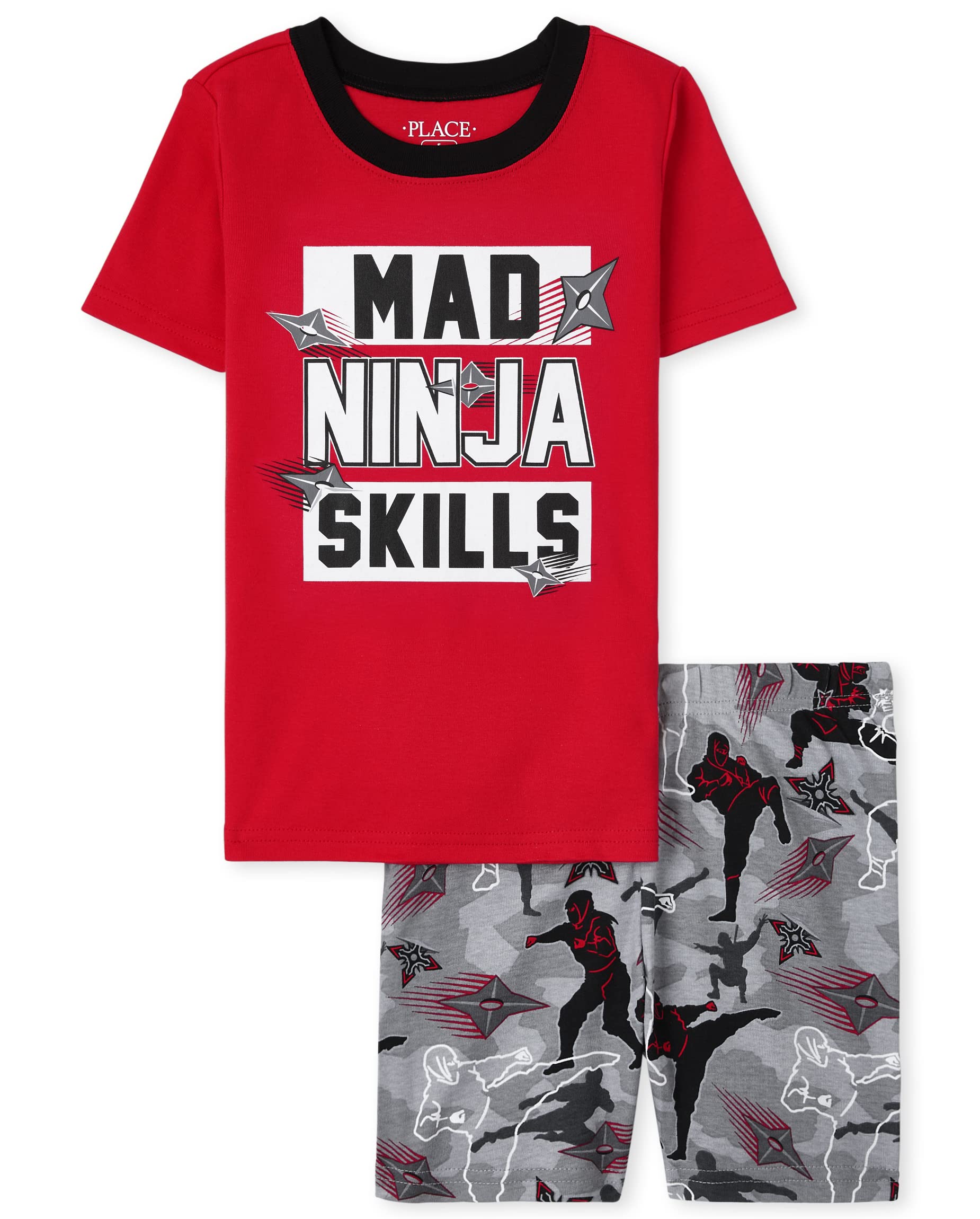 The Children's Place Boys' 100% Cotton Snug Fit 2-Piece Pajama Set with Short Sleeve Top & Shorts - Soft & Comfortable Sleepwear for Kids, Perfect for Bedtime & Lounging