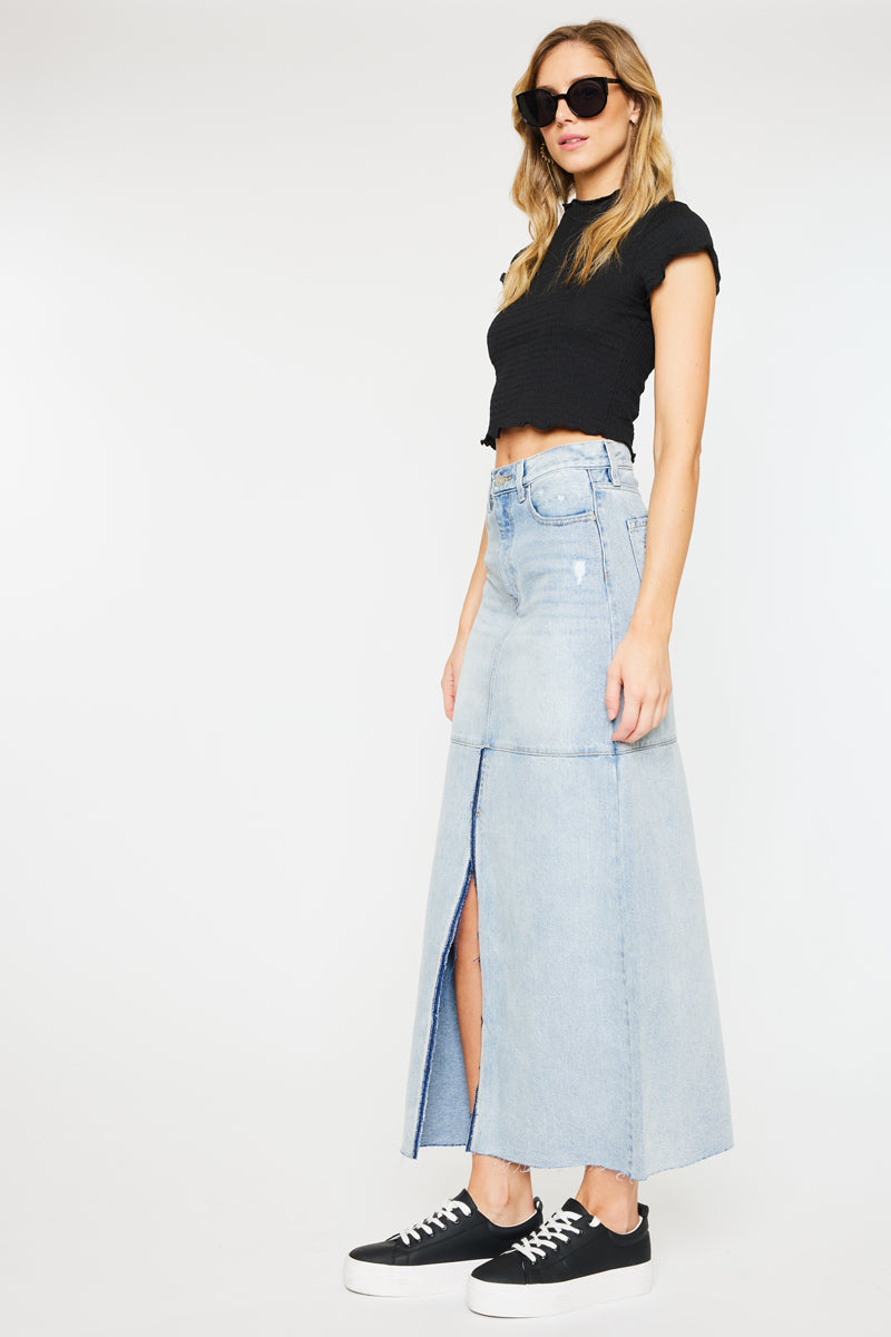 Babe Maxi Denim Skirt for Women - High Waisted Long Denim Skirt with Pockets - Perfect for Casual Outfits, Summer Dresses & Boho Style