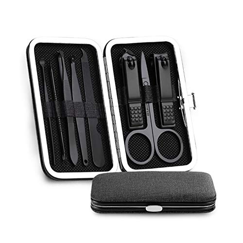 8-Piece Professional Manicure Pedicure Set - Stainless Steel Nail Clippers, Toenail Clippers, Scissors & Tweezers (Black) - Perfect for Home Grooming, Travel & Salon Use