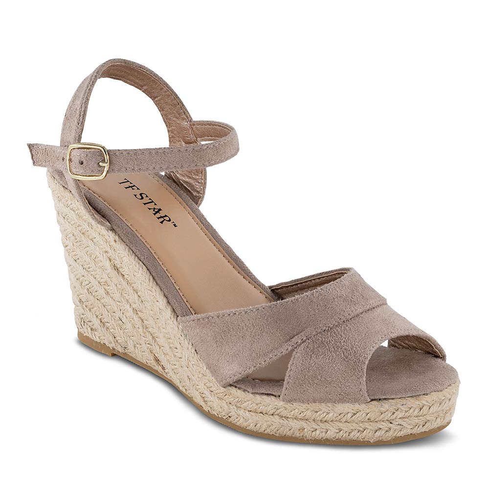 TF STAR Women's Jute Rope Wedge Sandals - Platform Summer Shoes with Ankle Strap & Espadrille Wedge Heel | Beach, Vacation & Casual Outfit Essential