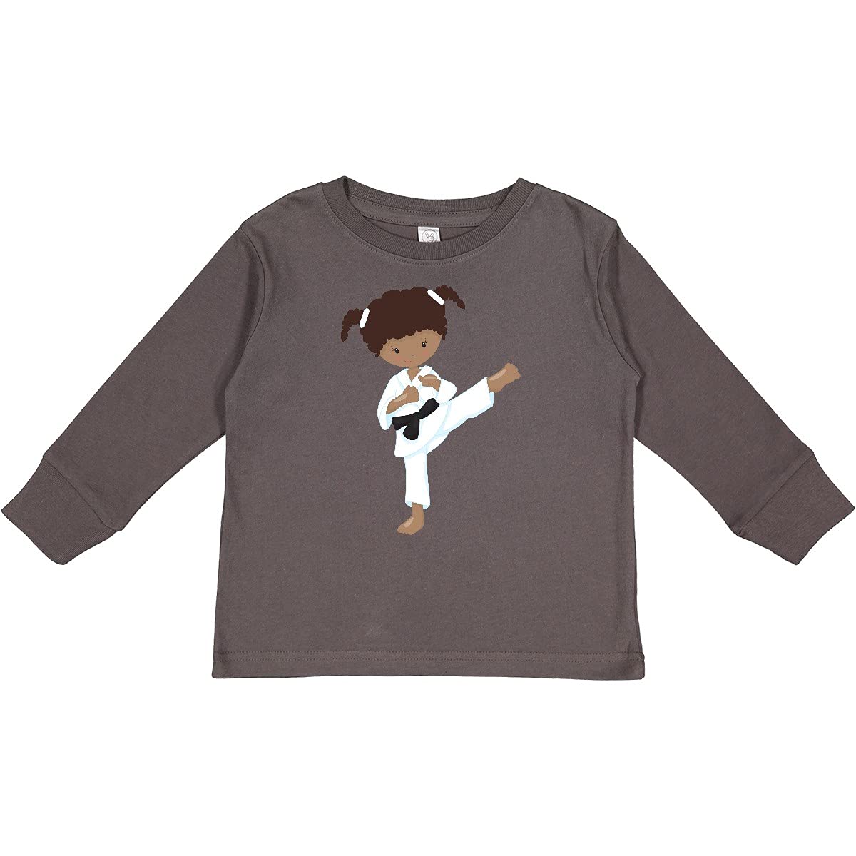 Inktastic African American Girl Karate Girl Black Toddler Long Sleeve T-Shirt - Cute Martial Arts Outfit for Toddler Girls, Playdate & Karate Class Attire