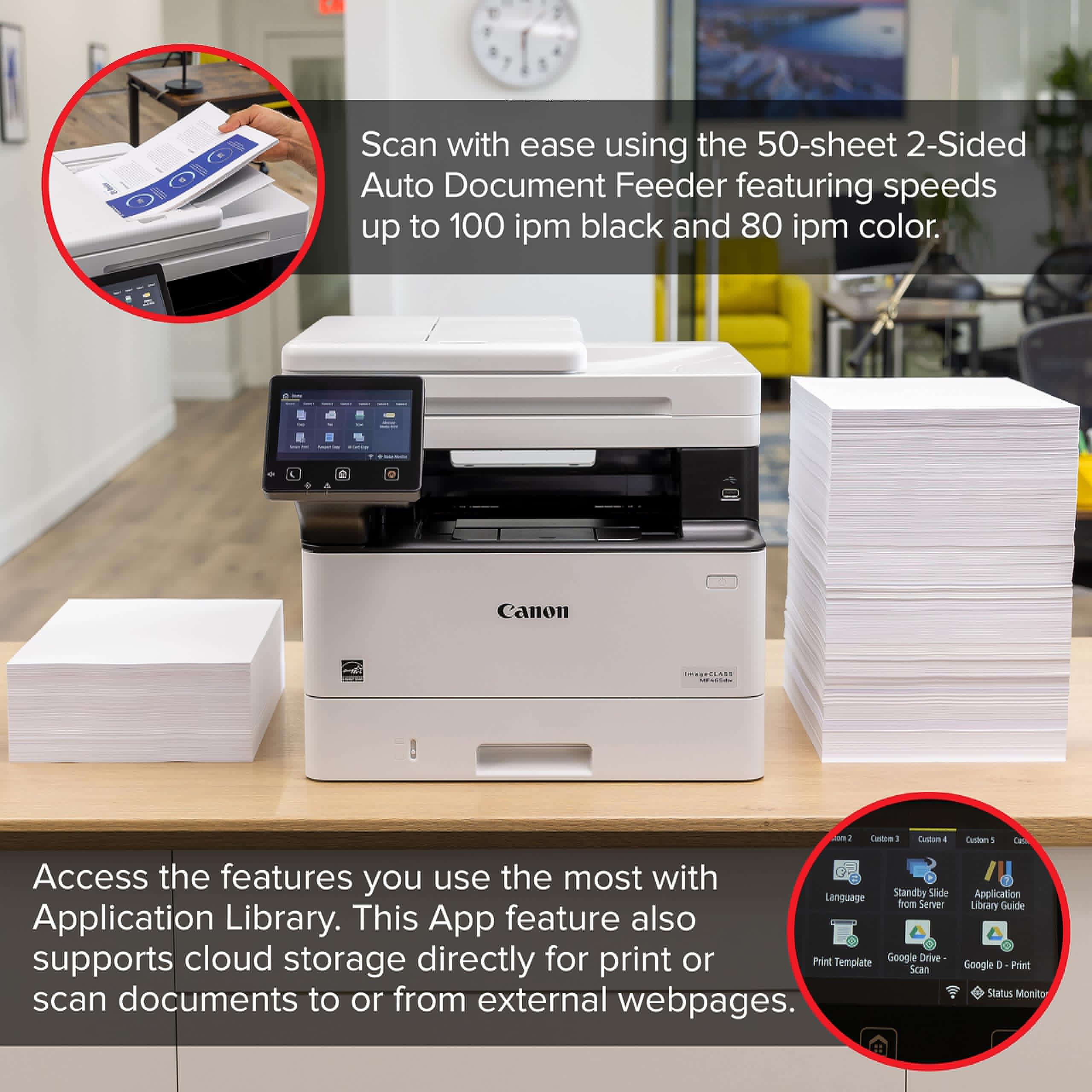 Canon imageCLASS MF465dw Wireless Monochrome Laser Printer - All-in-One with Scanner, Copier & Fax | 42ppm Fast Printing | Auto Document Feeder | Mobile Ready | Ideal for Home & Office Use | White | 3-Year Warranty | Perfect for Document Scanning, Business Reports & Remote Work Printing