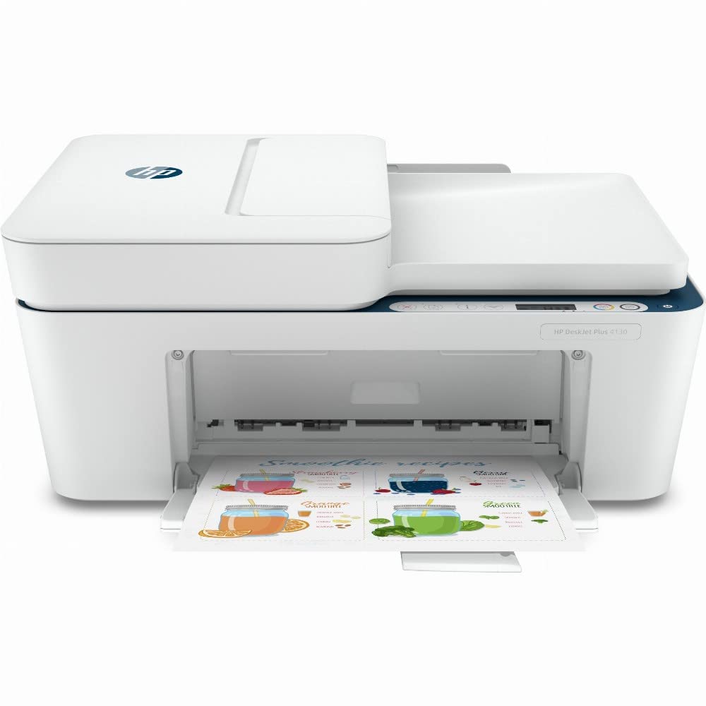 HP DeskJet Plus 4130 All-in-One Wireless Printer - Print, Scan, Copy, Fax | A4 Paper Size | Automatic Document Feeder | WiFi & USB Connectivity | 6 Months Instant Ink Included | White | Perfect for Home Office & Small Business Use