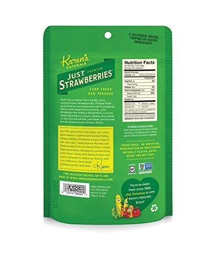 Karen's Naturals Just Strawberries - All Natural Freeze Dried Strawberries, 1.5oz Pouch | Vegan, Gluten Free, No Additives, No Preservatives, No Added Sugar | Healthy Fruit Snacks for Kids, Baking, Smoothies & On-the-Go