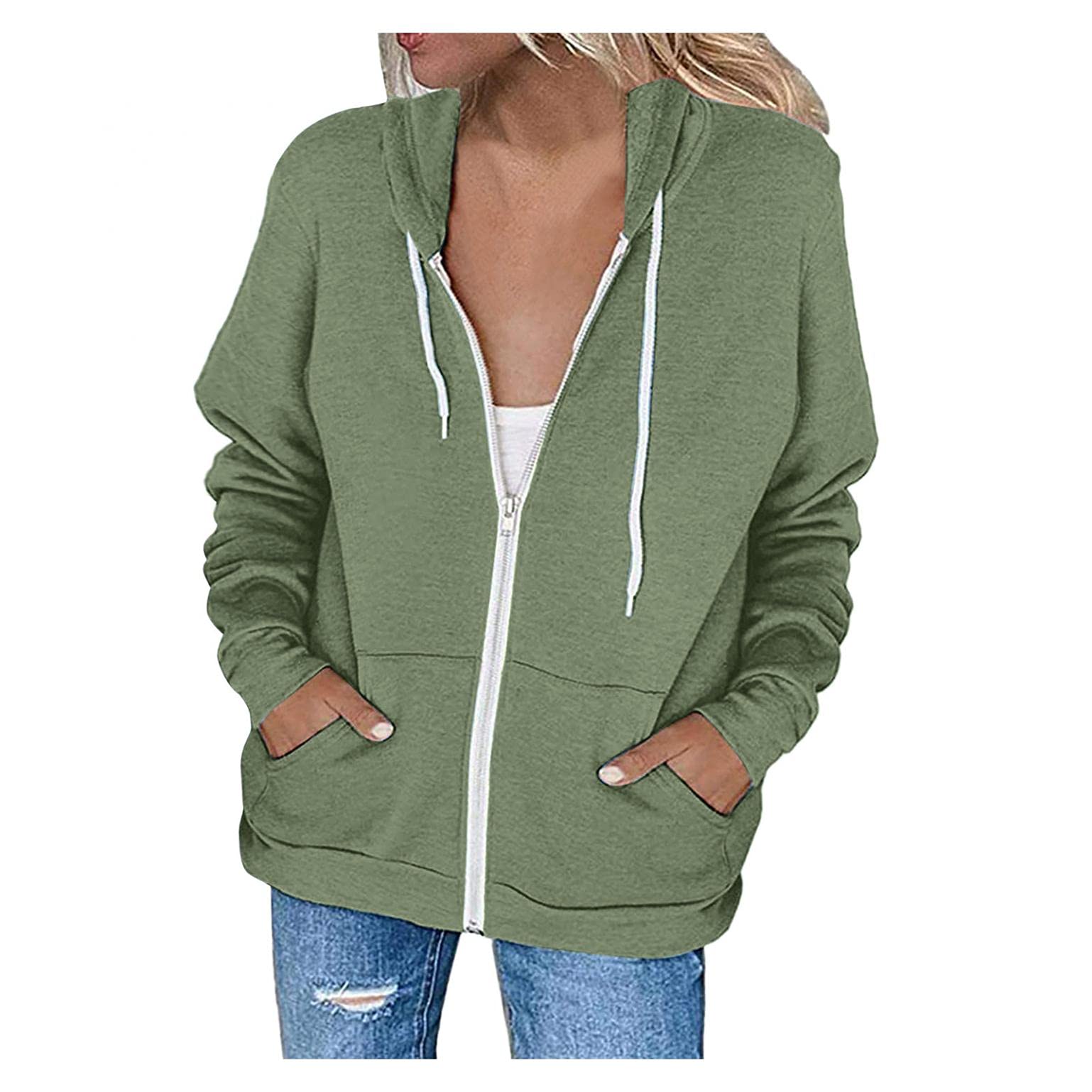 Women's Lightweight Zip Up Hoodie - Long Sleeve Color Block Hooded Sweatshirt Jacket for Casual Wear, Running & Outdoor Activities