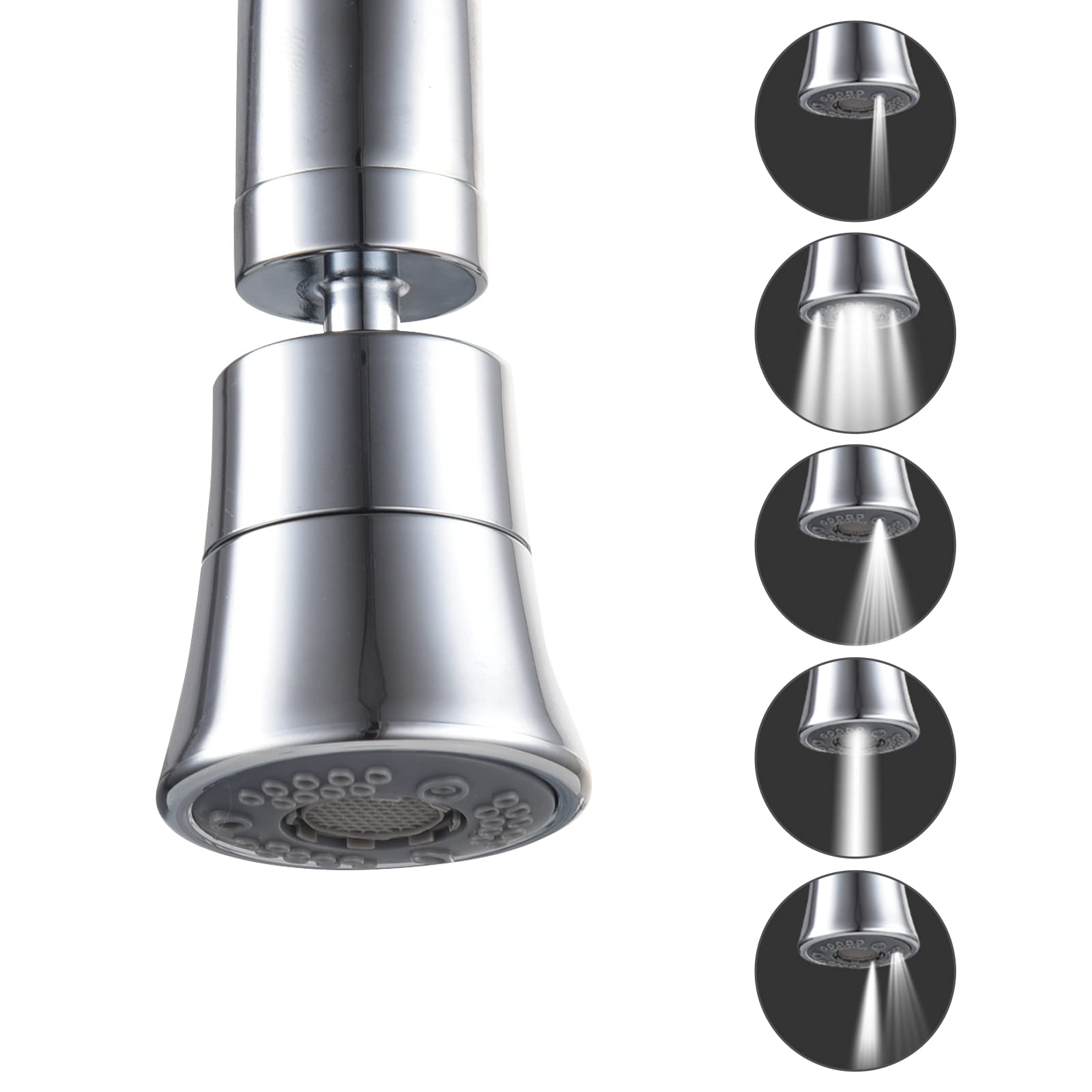 360 Degree Rotatable Kitchen Faucet Spray Head Attachment - Easy Install Water Saving Sink Faucet Adapter Replacement for Kitchen & Bathroom (5 Flow Modes) - Perfect for Washing Dishes, Cleaning Sinks & Bath Tubs
