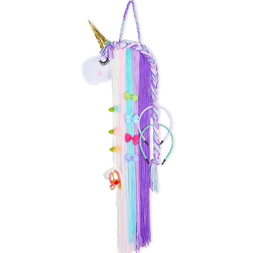 Beinou Unicorn Hair Clips Holder with Rainbow Tassels - Pink Yarn Hair Bow Organizer & Shy Unicorn Headband - Perfect for Girls' Room Decor and Unicorn Theme Party Supplies