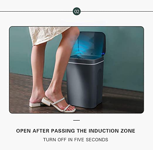 Smart Automatic Induction Trash Can 16L - Self-Sealing Self-Changing Touch-Free Garbage Bin with LED Lights (Space Gray) for Kitchen, Bathroom & Office Waste Disposal