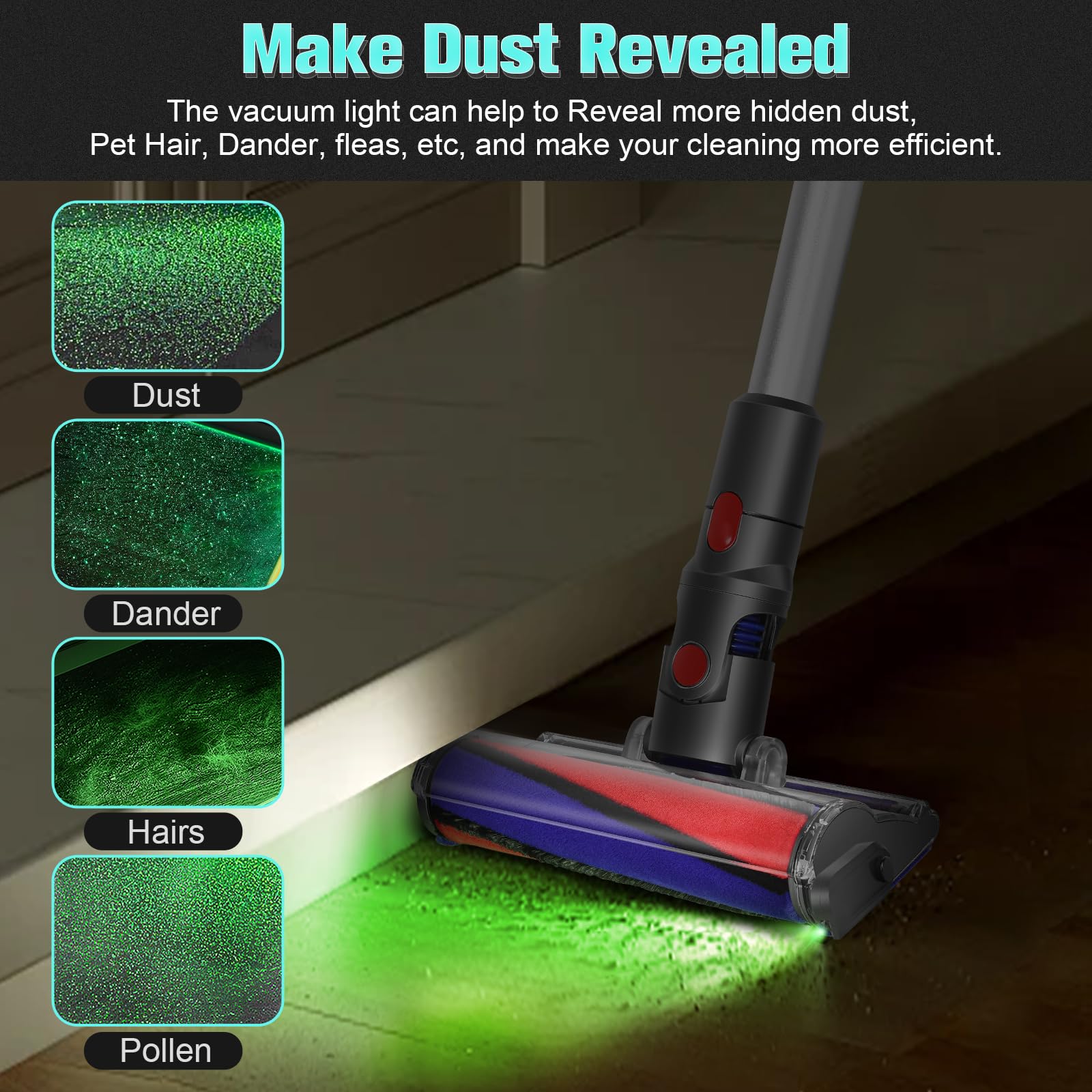 Universal LED Vacuum Dust Display Light Attachment for Dyson, Shark & Bissell - Reveals Microscopic Dust & Pet Hair - Perfect for Deep Cleaning Carpets, Upholstery & Hard Floors