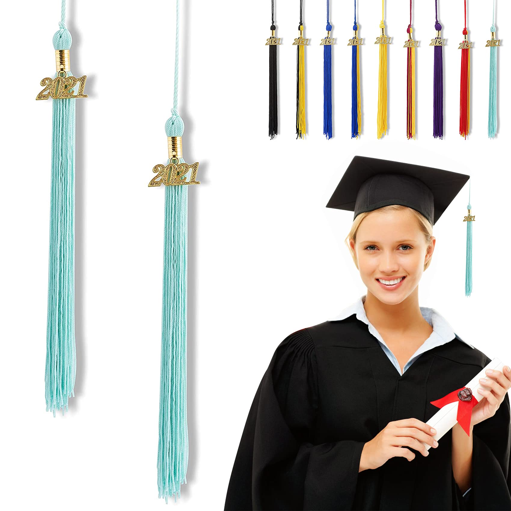 2021 Graduation Tassel - 9 Inch Cap Tassel with Charm for High School & College Graduation Ceremony - Perfect for Commencement, Yearbook Photos & Keepsake Memories